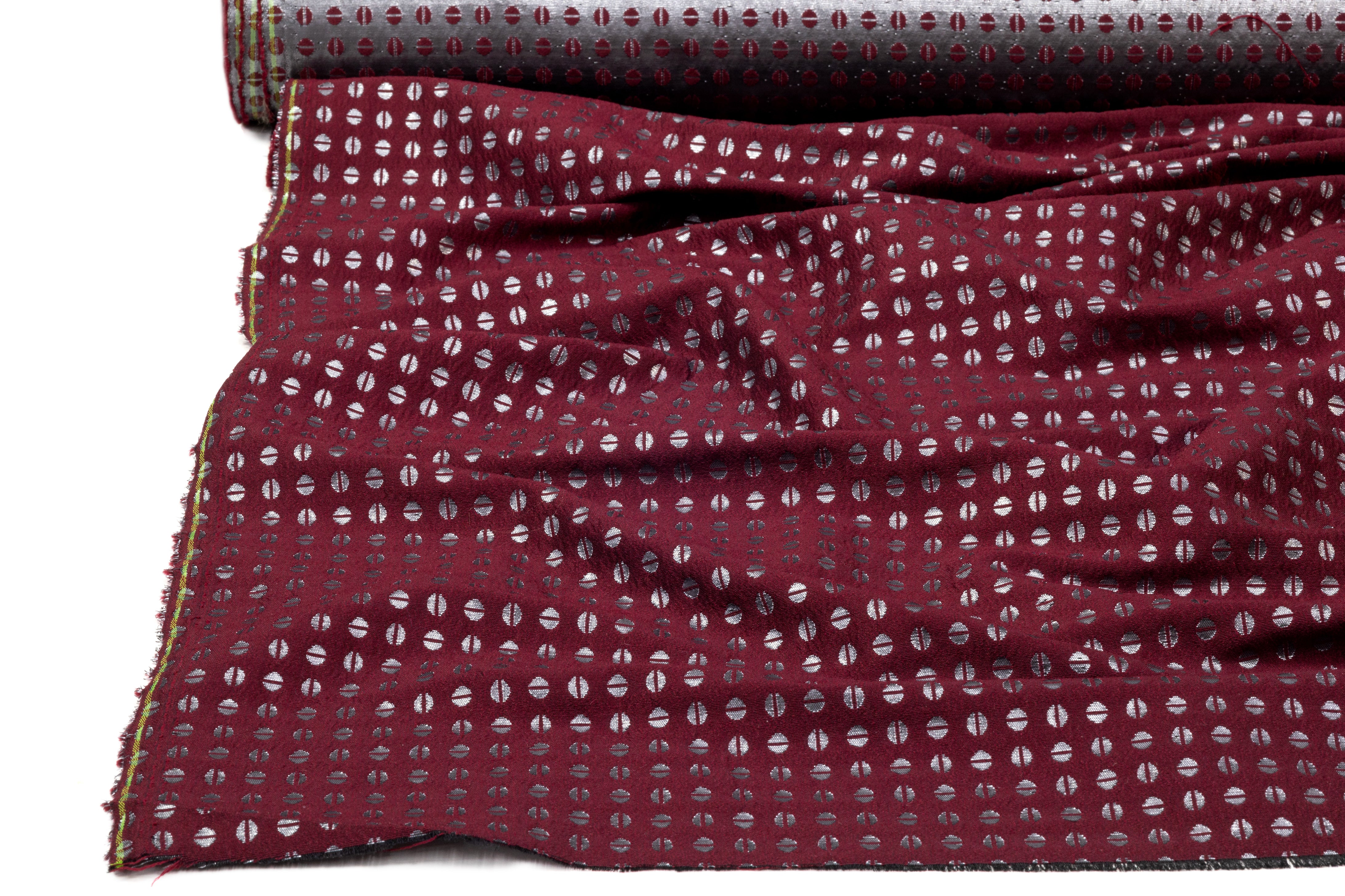 Metallic Italian Wool Blend Brocade - Burgundy / Silver