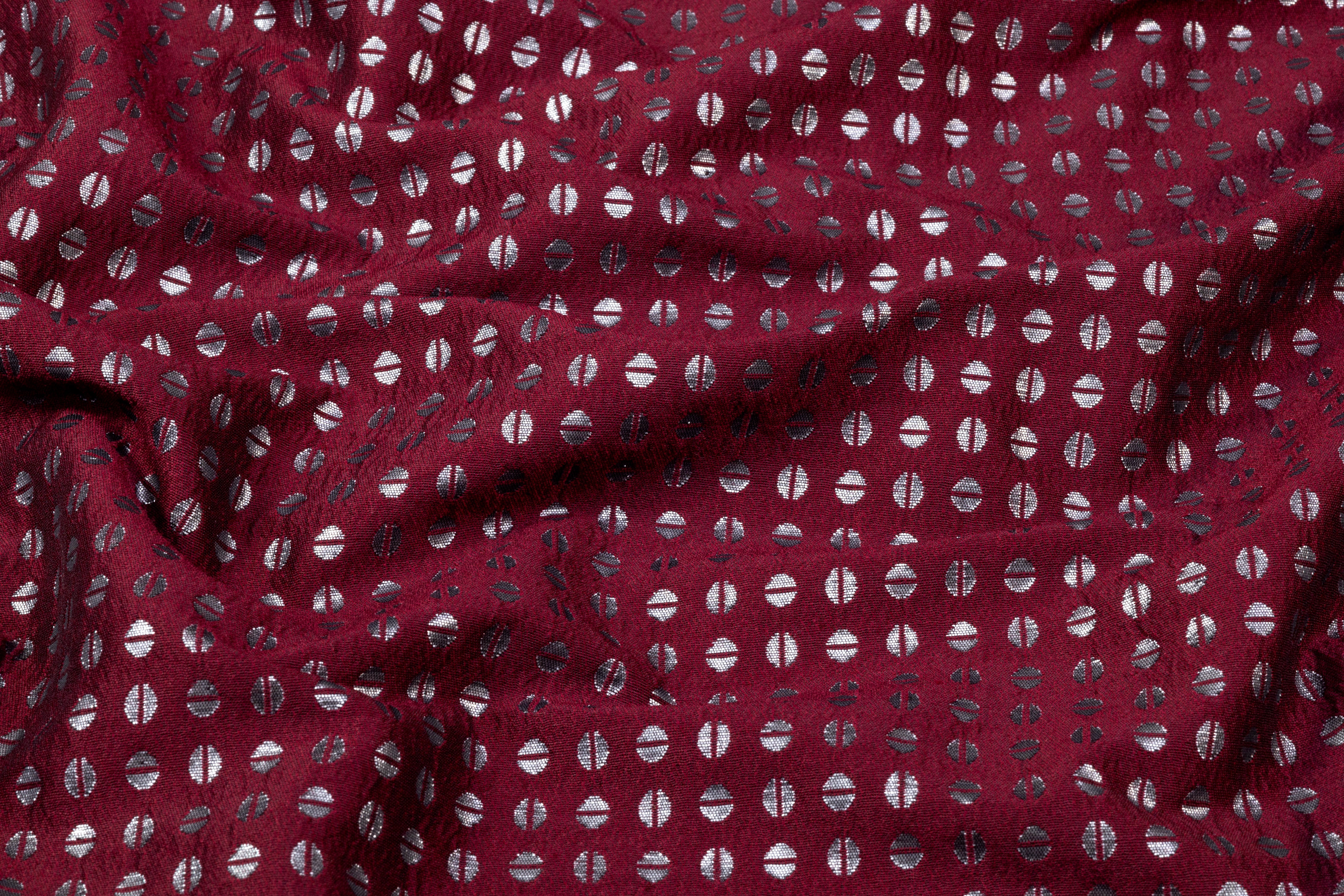 Metallic Italian Wool Blend Brocade - Burgundy / Silver