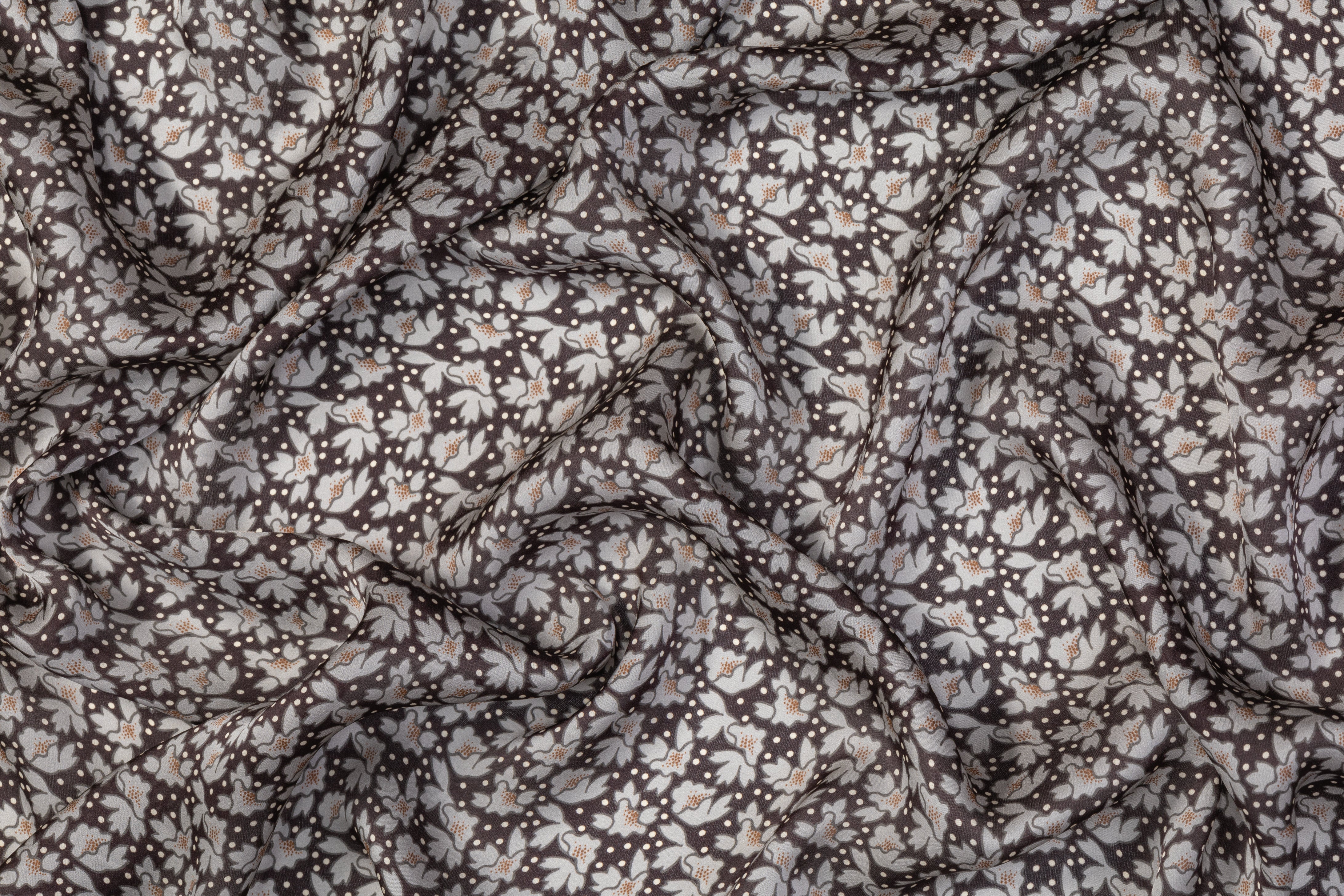 Printed Italian Silk Crepe De Chine - Gray / Brown