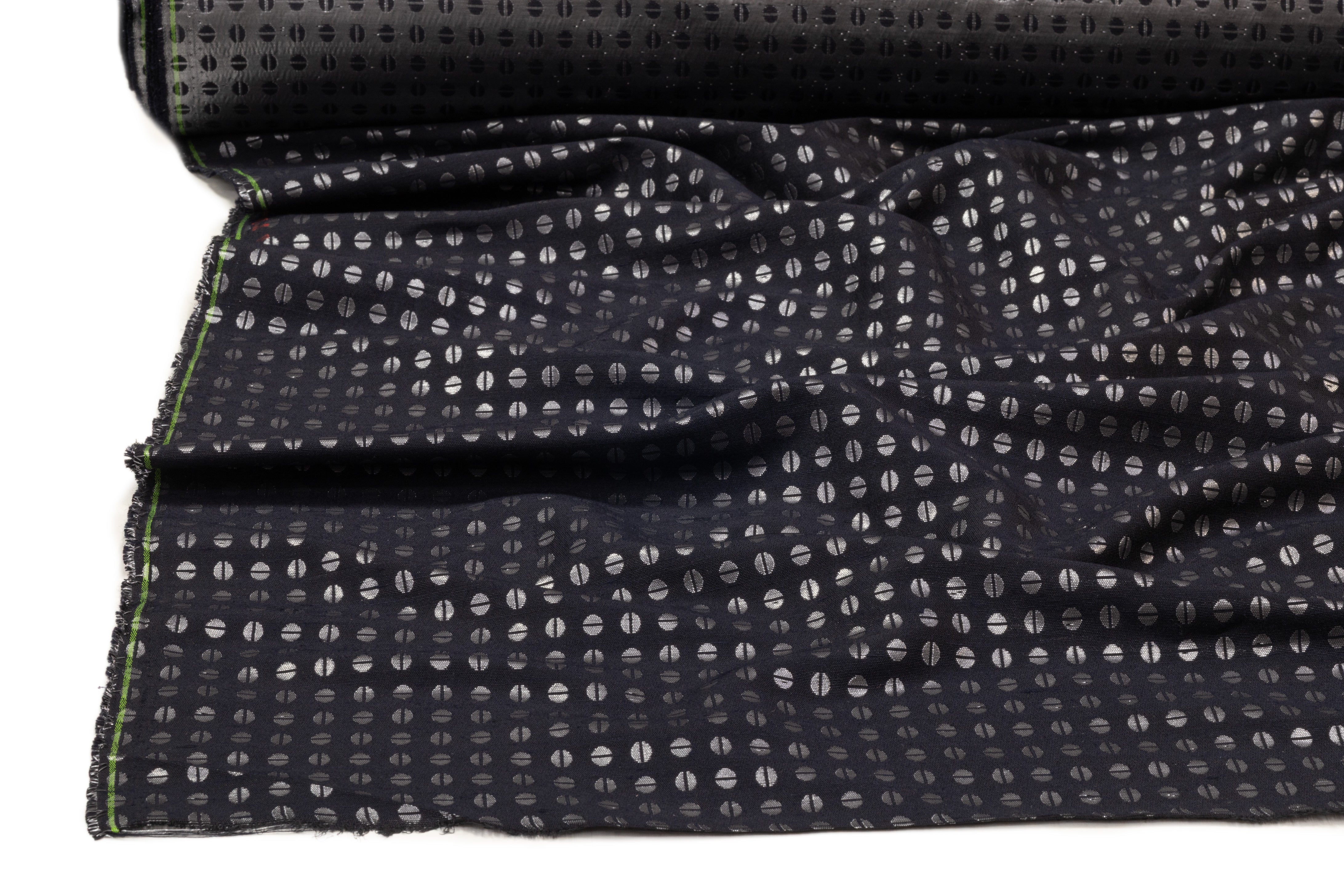 Metallic Italian Wool Blend Brocade - Navy / Silver