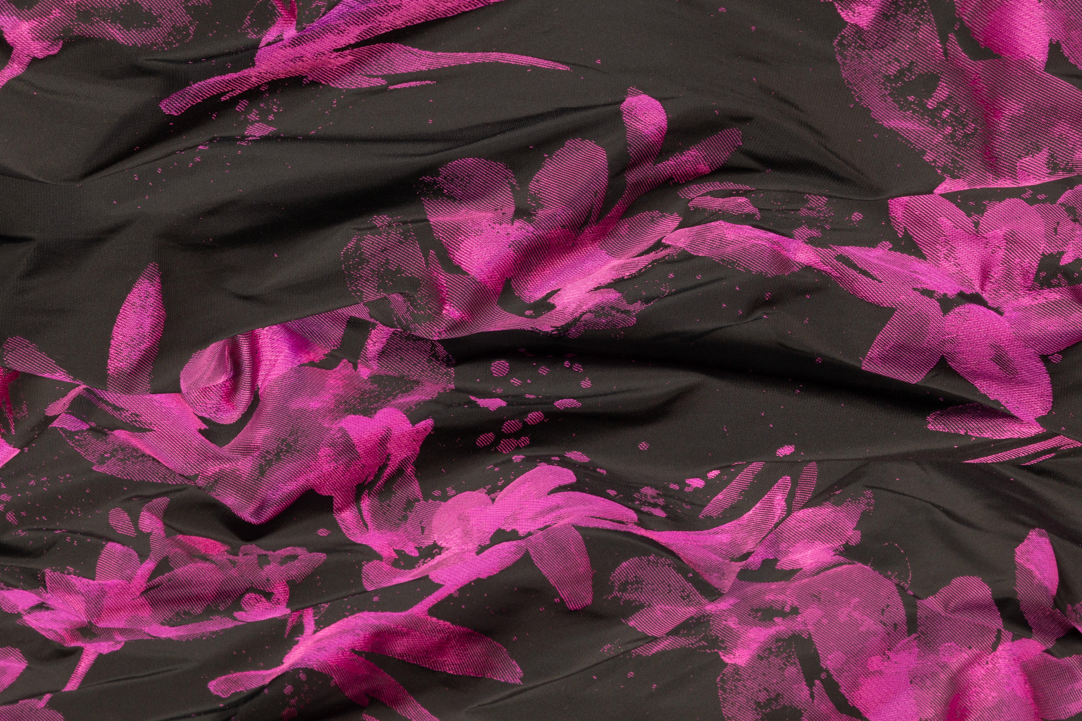 Floral Italian Taffeta Jacquard - Black / Fuchsia