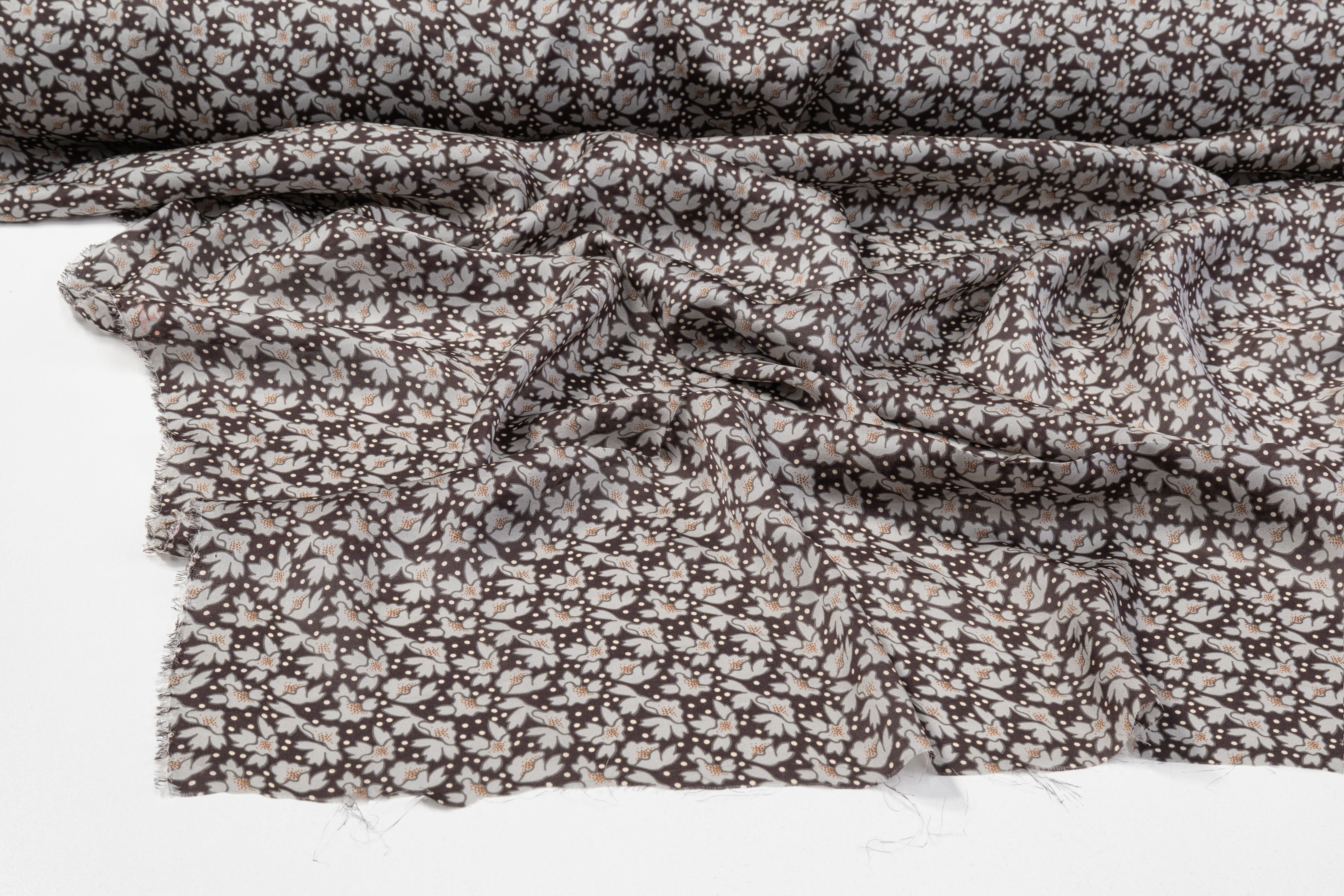 Printed Italian Silk Crepe De Chine - Gray / Brown