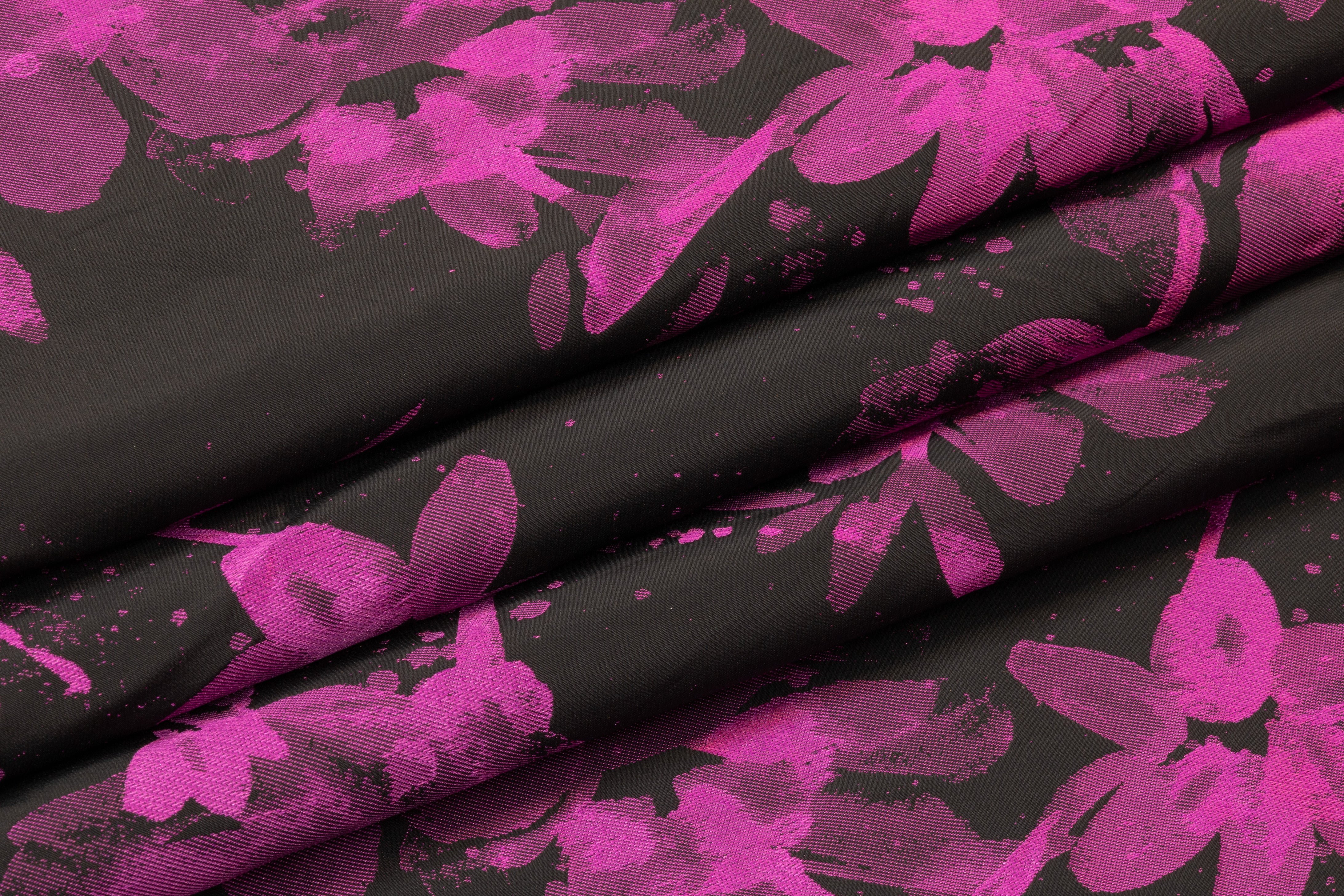 Floral Italian Taffeta Jacquard - Black / Fuchsia