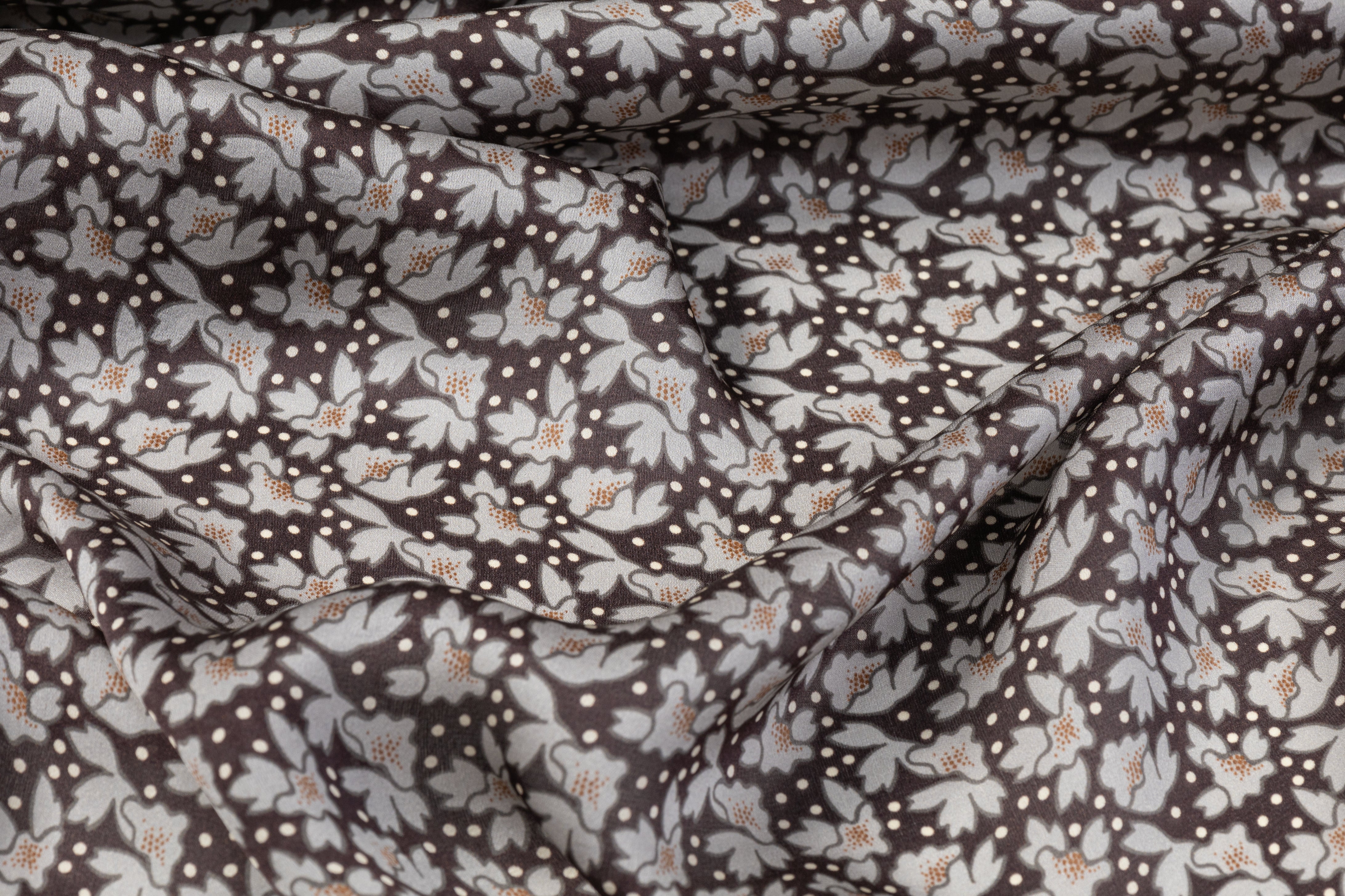 Printed Italian Silk Crepe De Chine - Gray / Brown