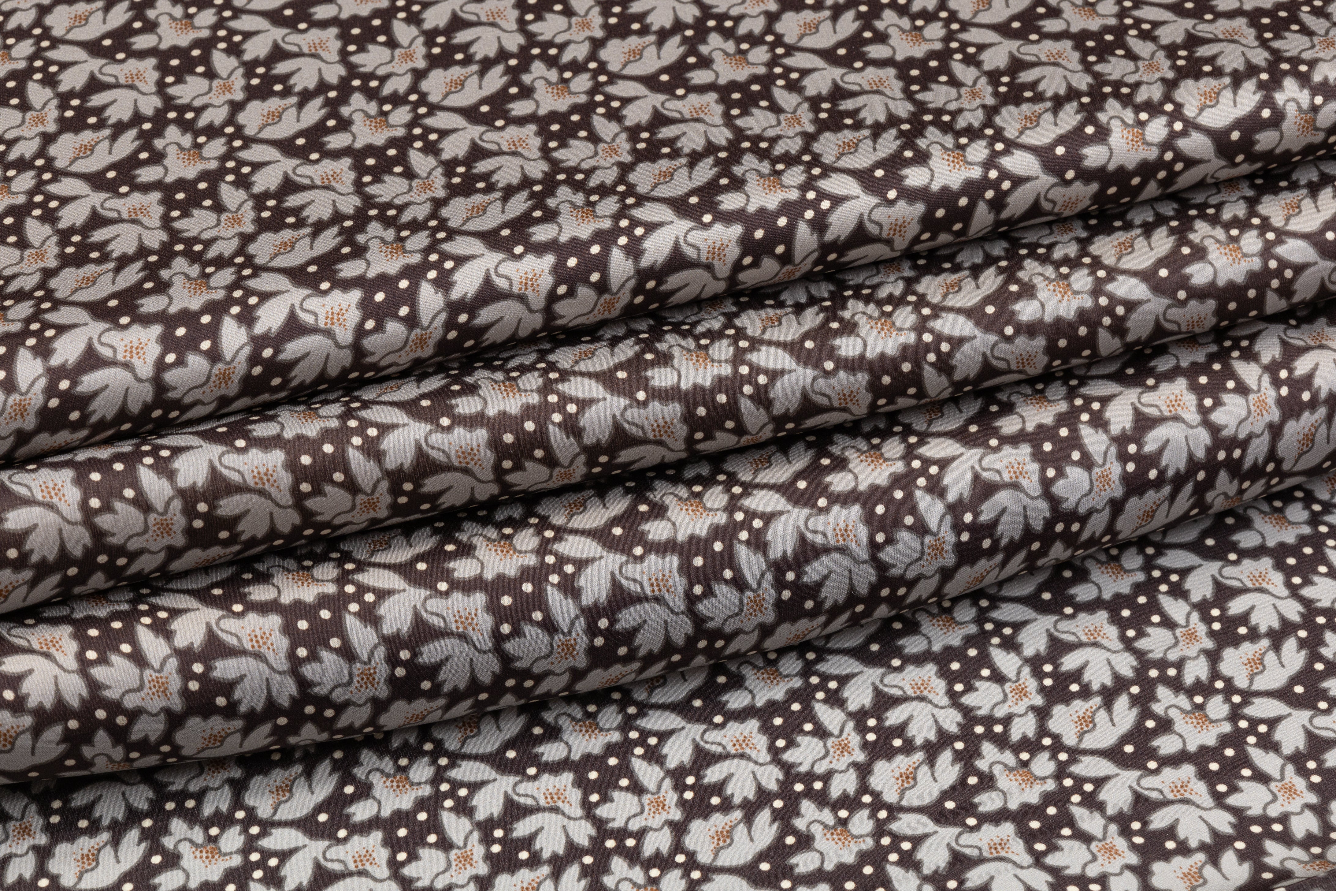 Printed Italian Silk Crepe De Chine - Gray / Brown