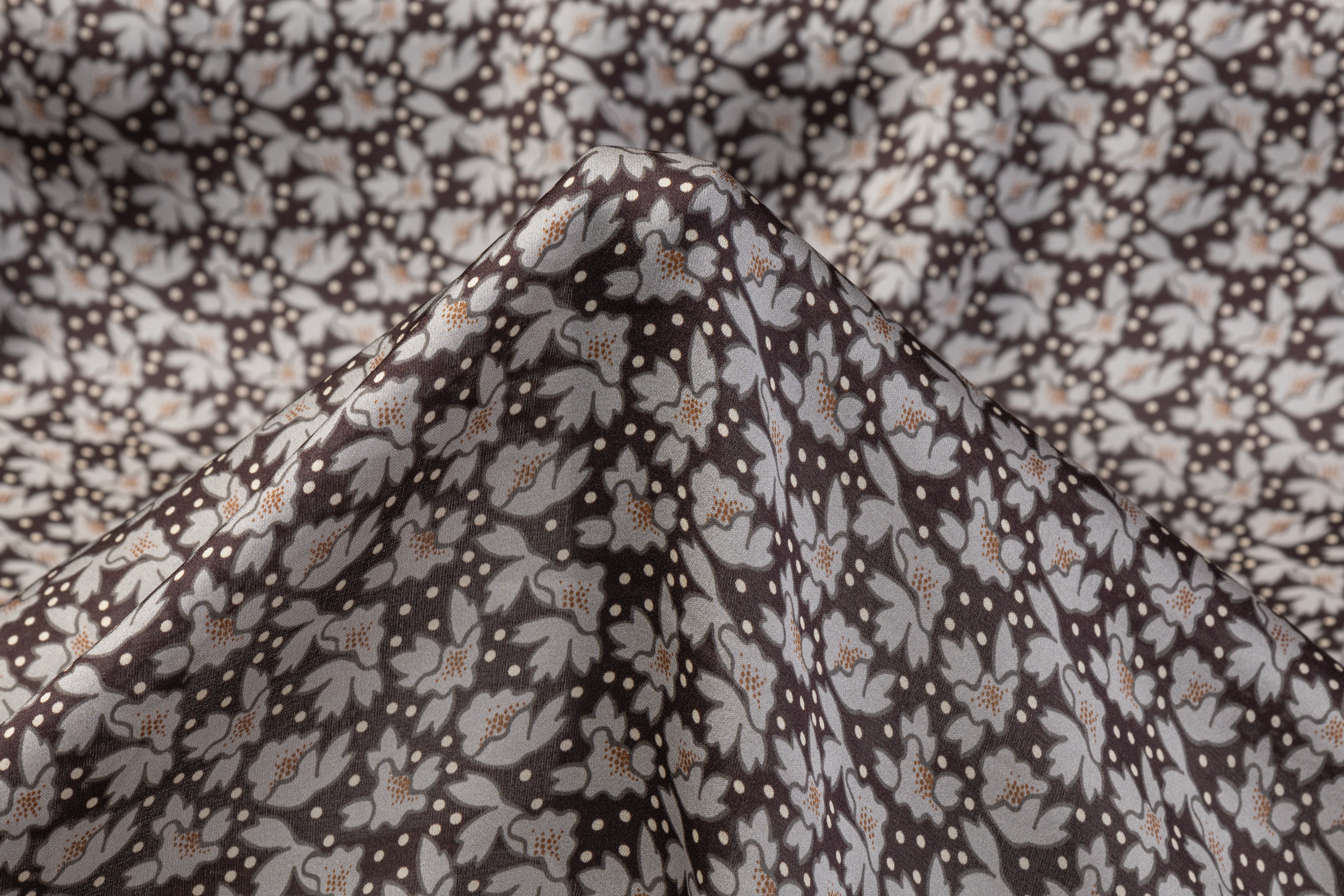 Printed Italian Silk Crepe De Chine - Gray / Brown