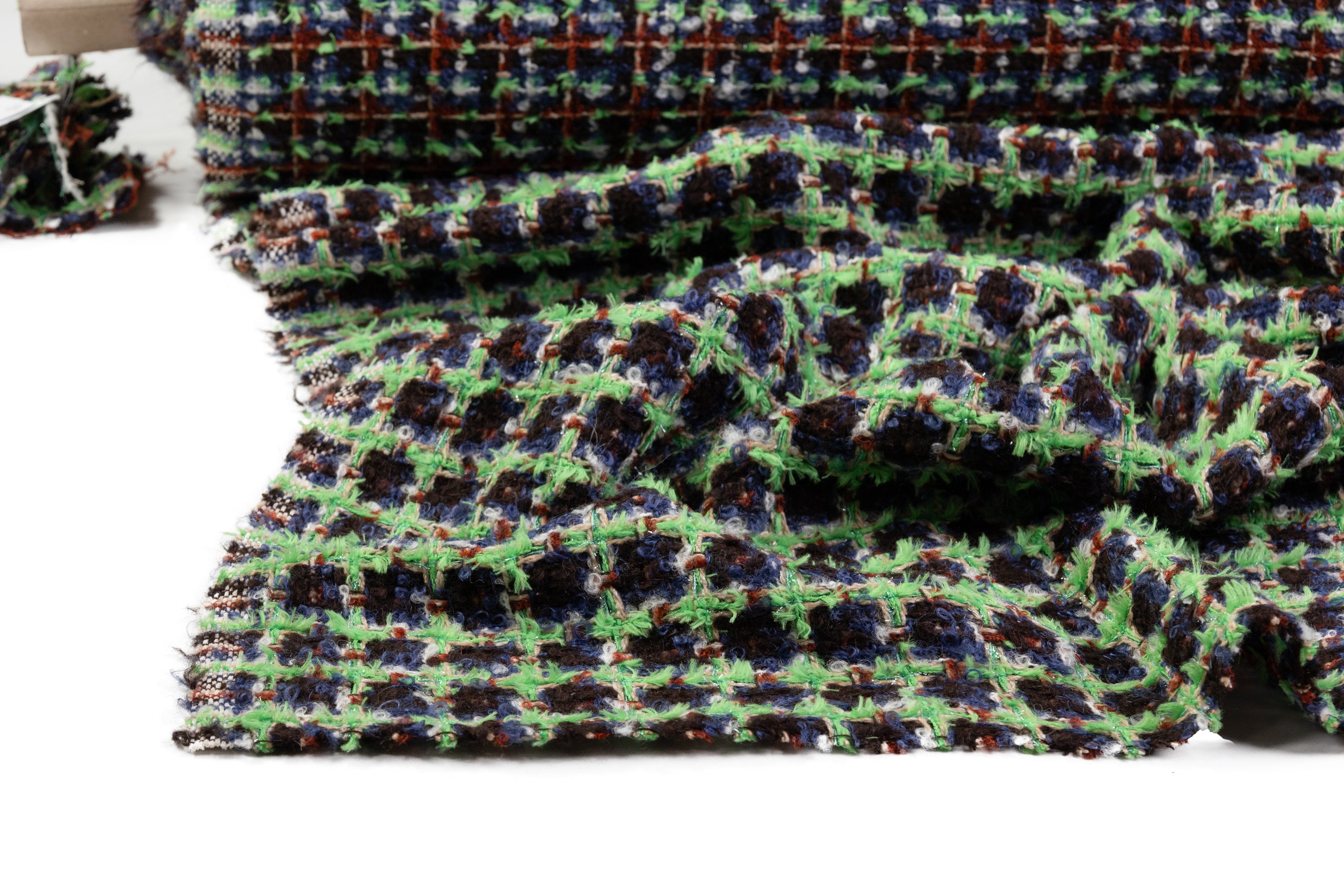 Metallic Italian Wool Tweed - Green / Navy / Brown / Rust