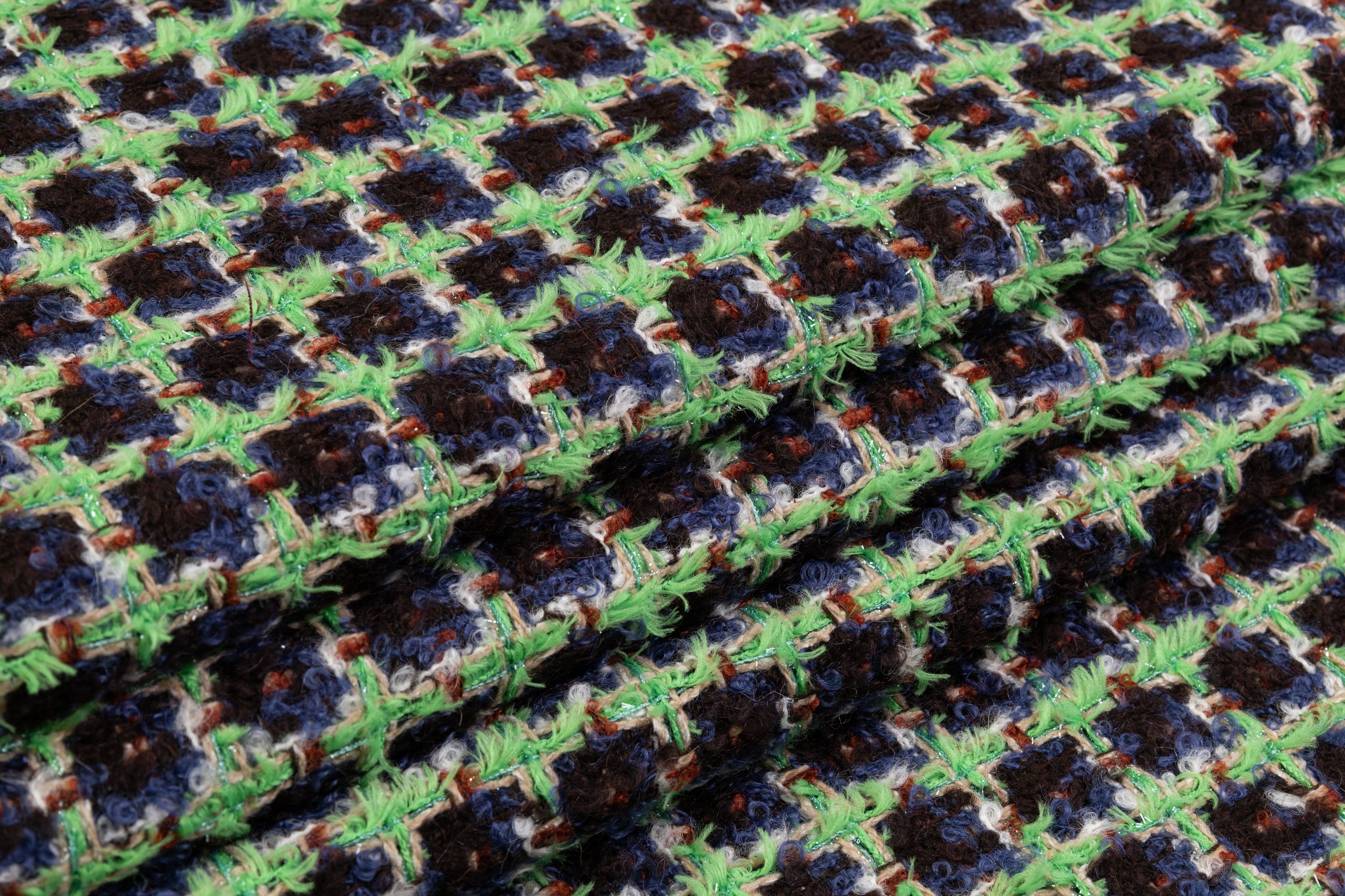 Metallic Italian Wool Tweed - Green / Navy / Brown / Rust