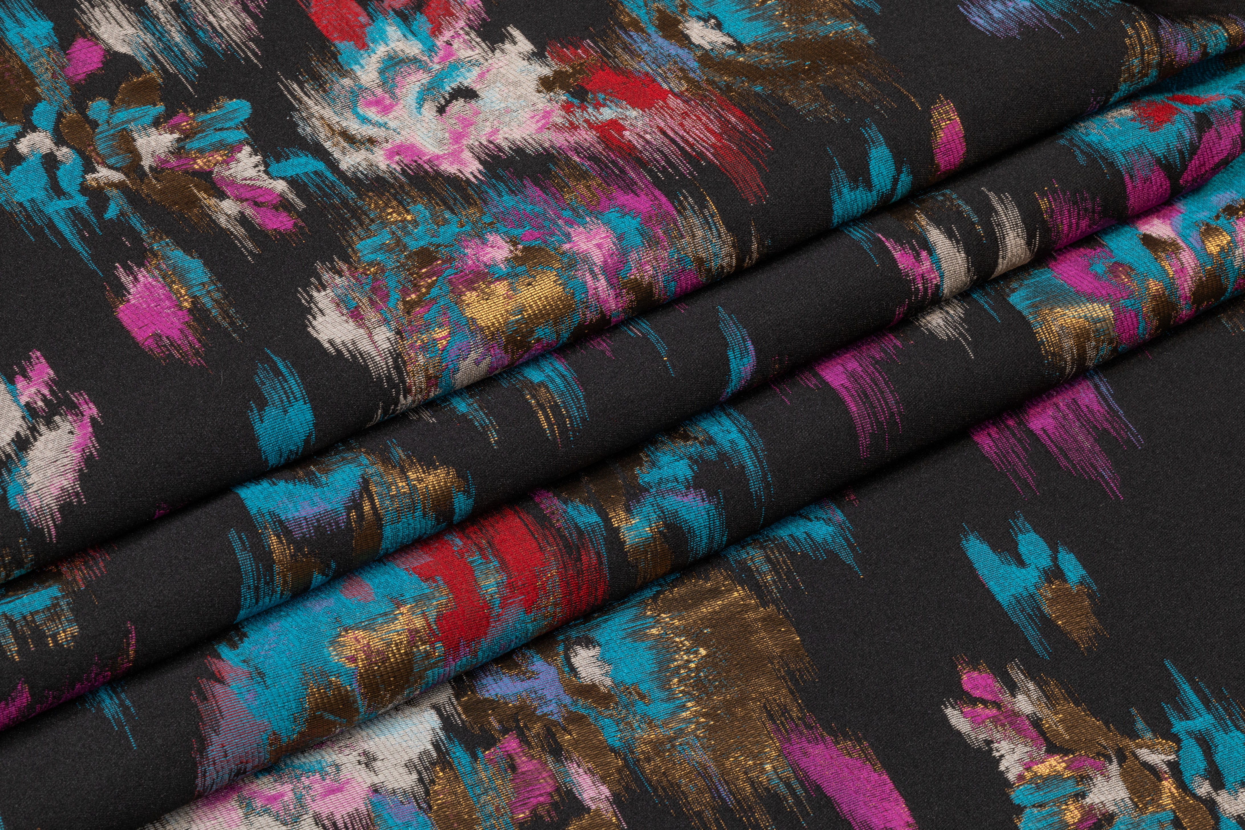 Floral Metallic Italian Brocade - Black / Blue / Fuchsia / Gold