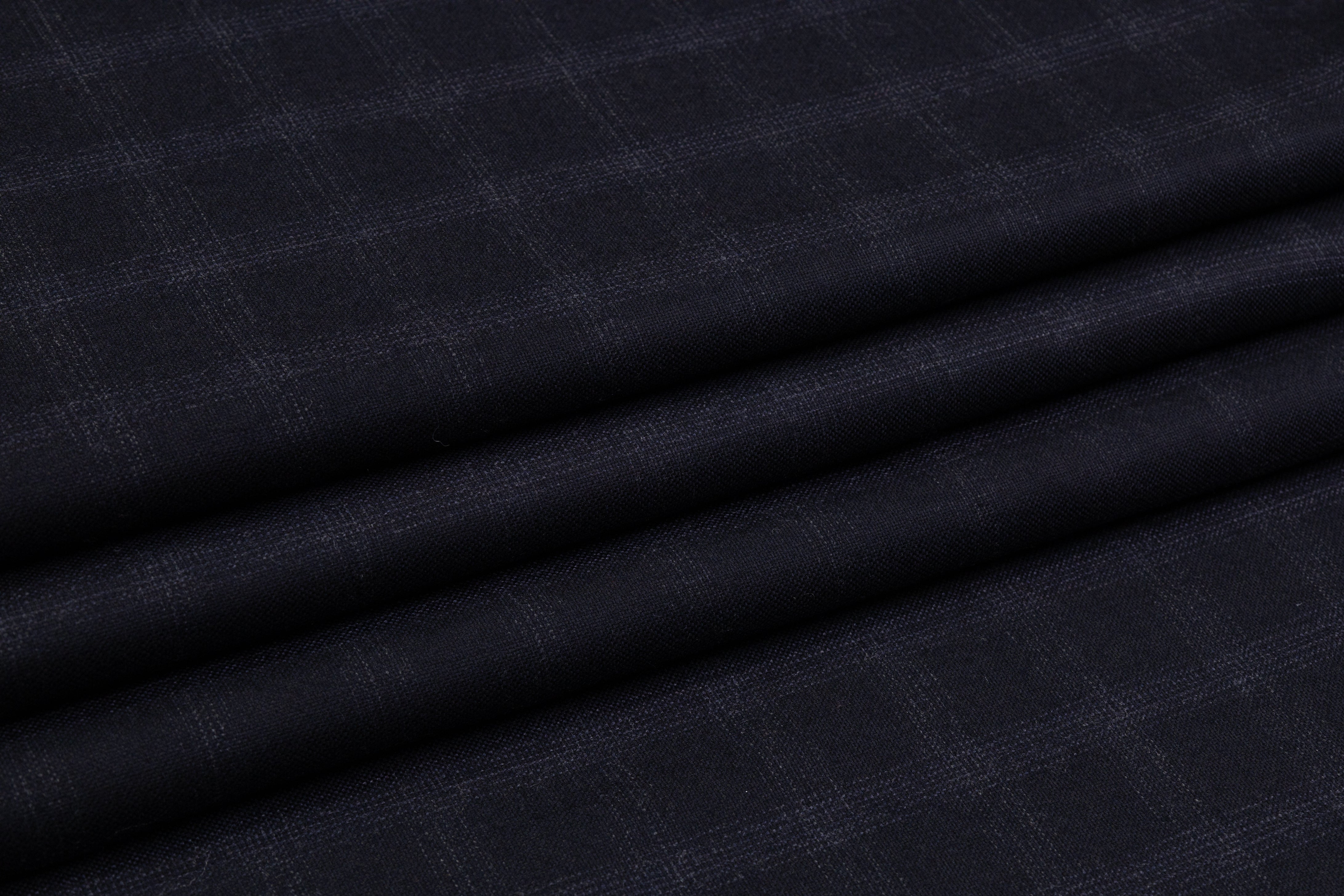 Checked Italian Wool Suiting - Navy
