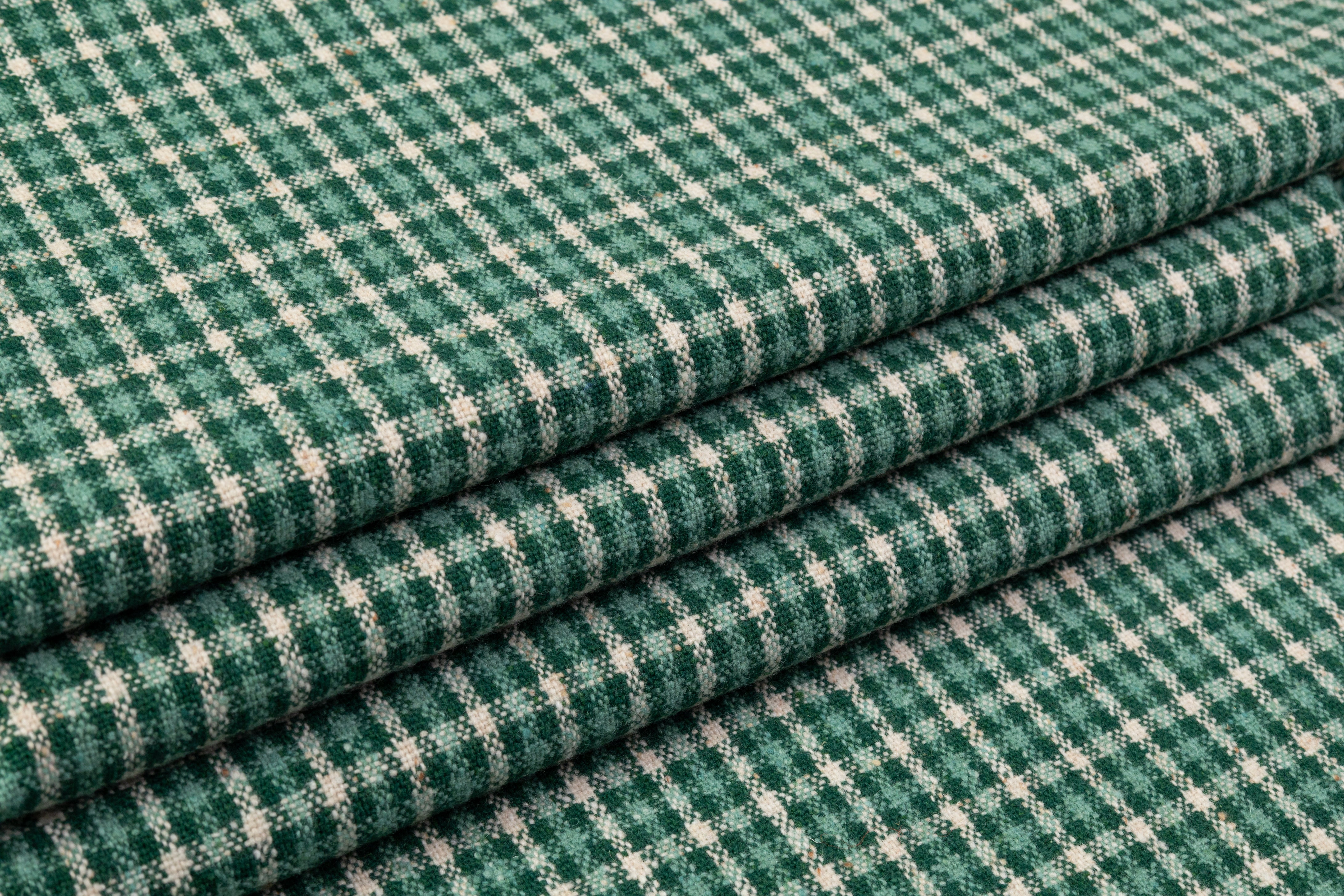Fused Italian Wool Tweed Coating - Green / Off White