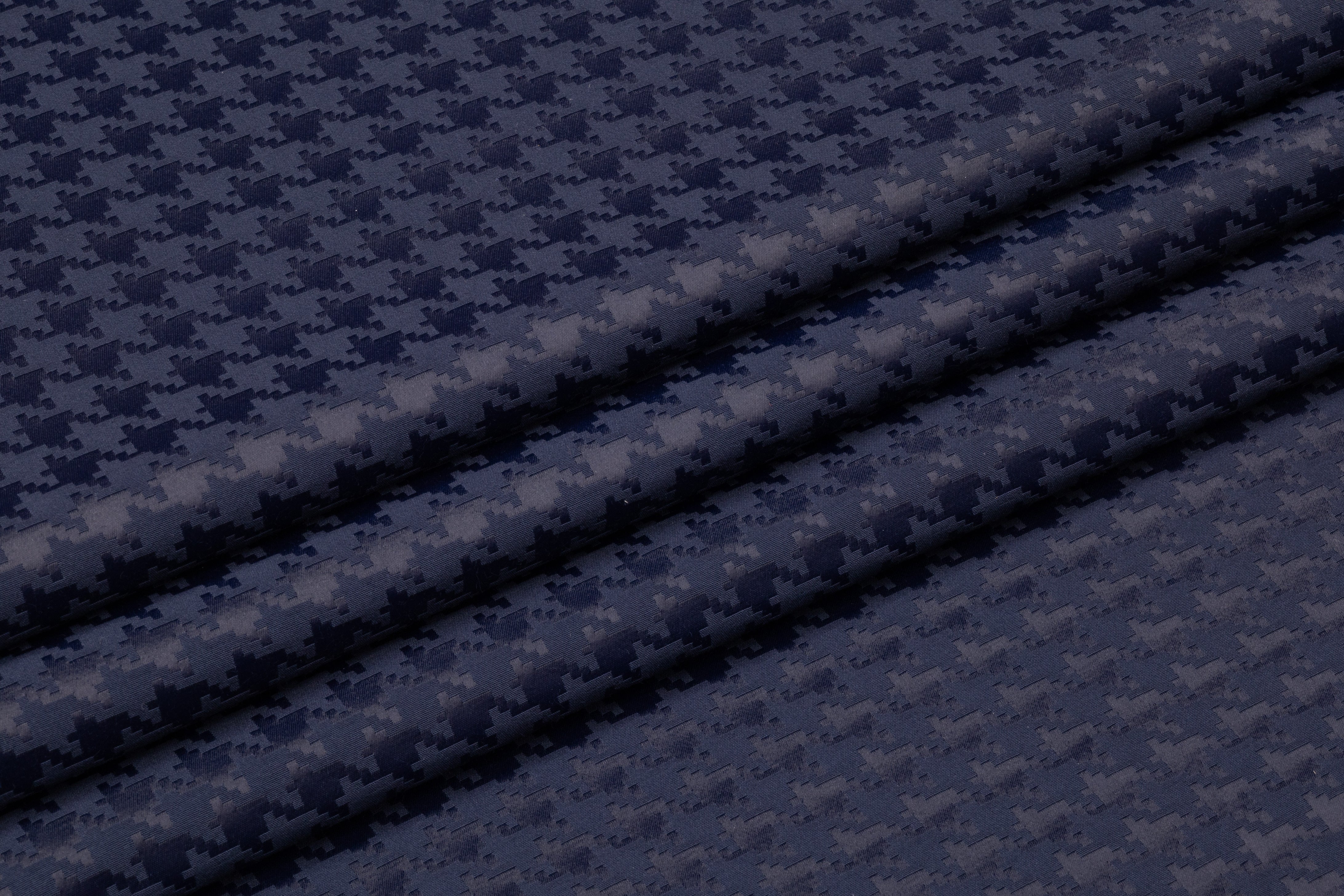 Houndstooth Italian Cotton Blend Brocade - Navy