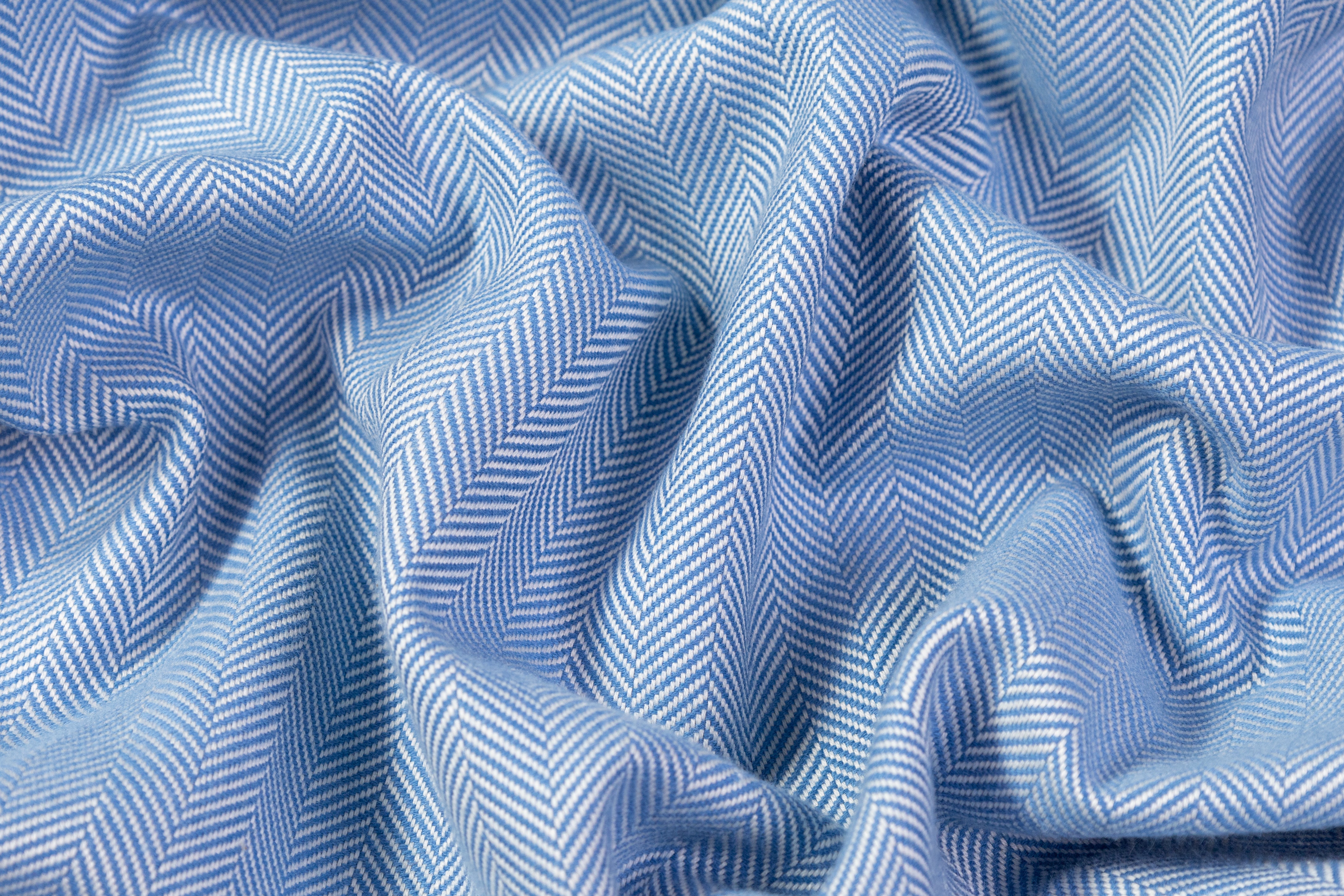 Herringbone Italian Cotton Suiting - Blue
