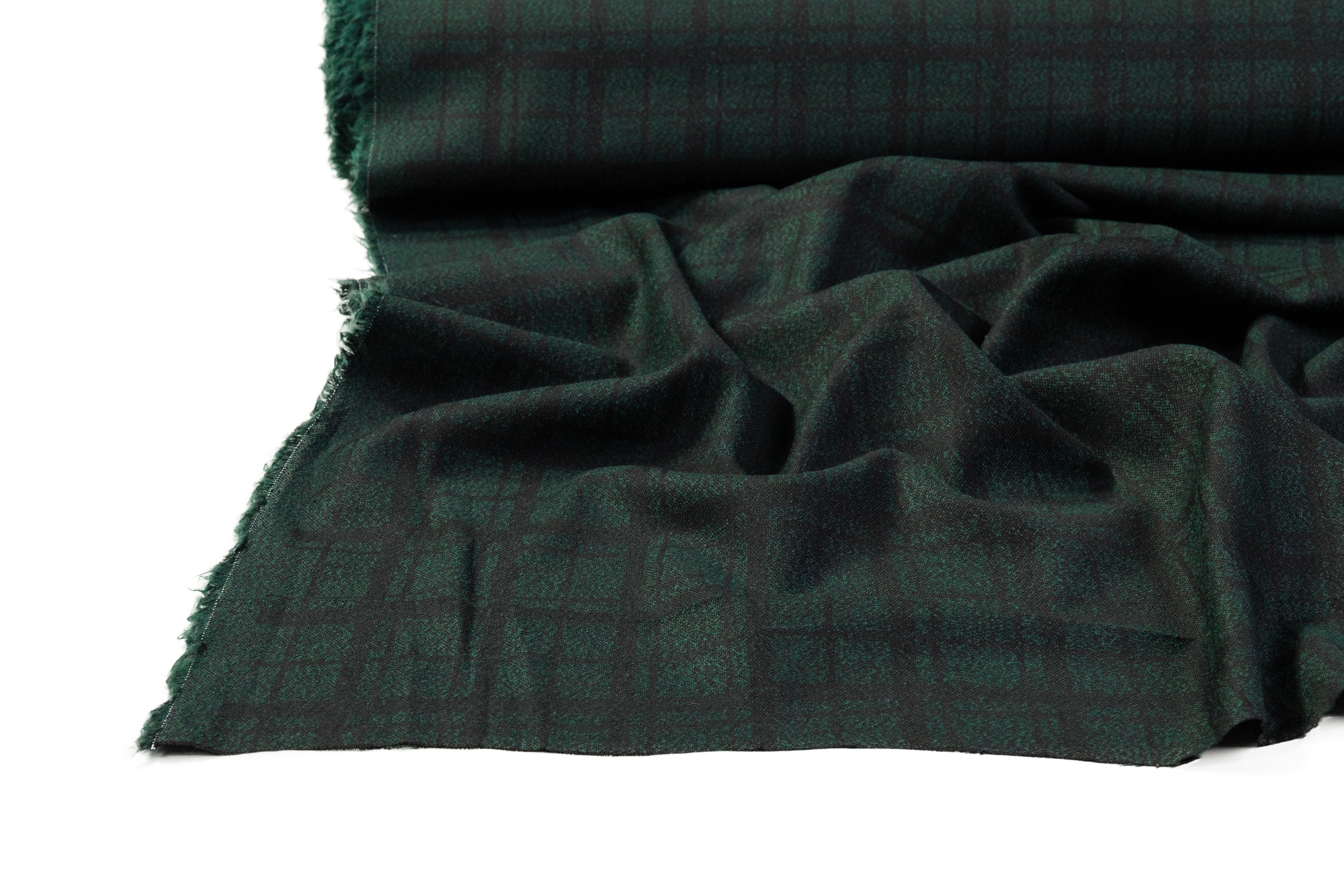 Textured Italian Wool Nylon Suiting - Green / Black