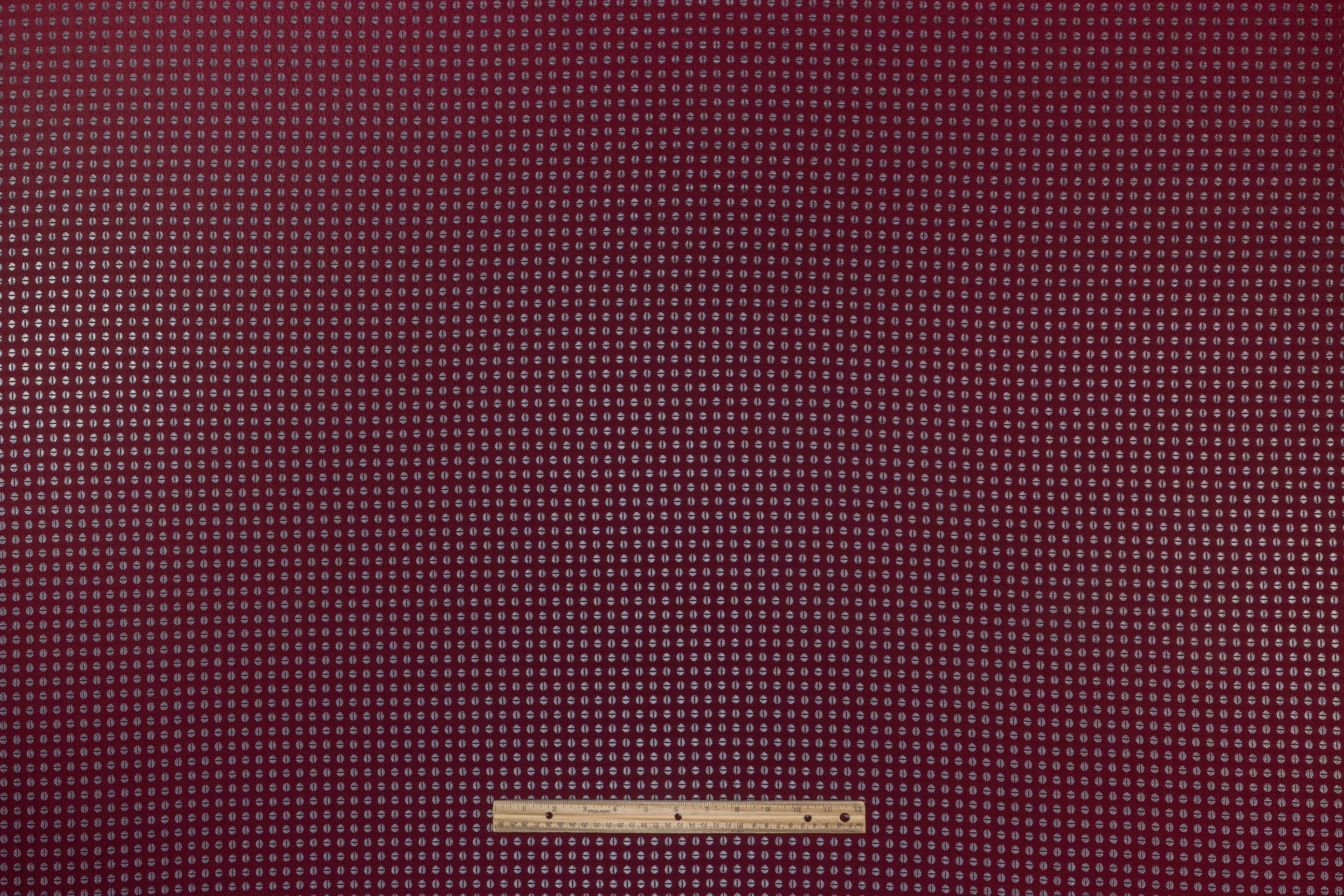 Metallic Italian Wool Blend Brocade - Burgundy / Silver
