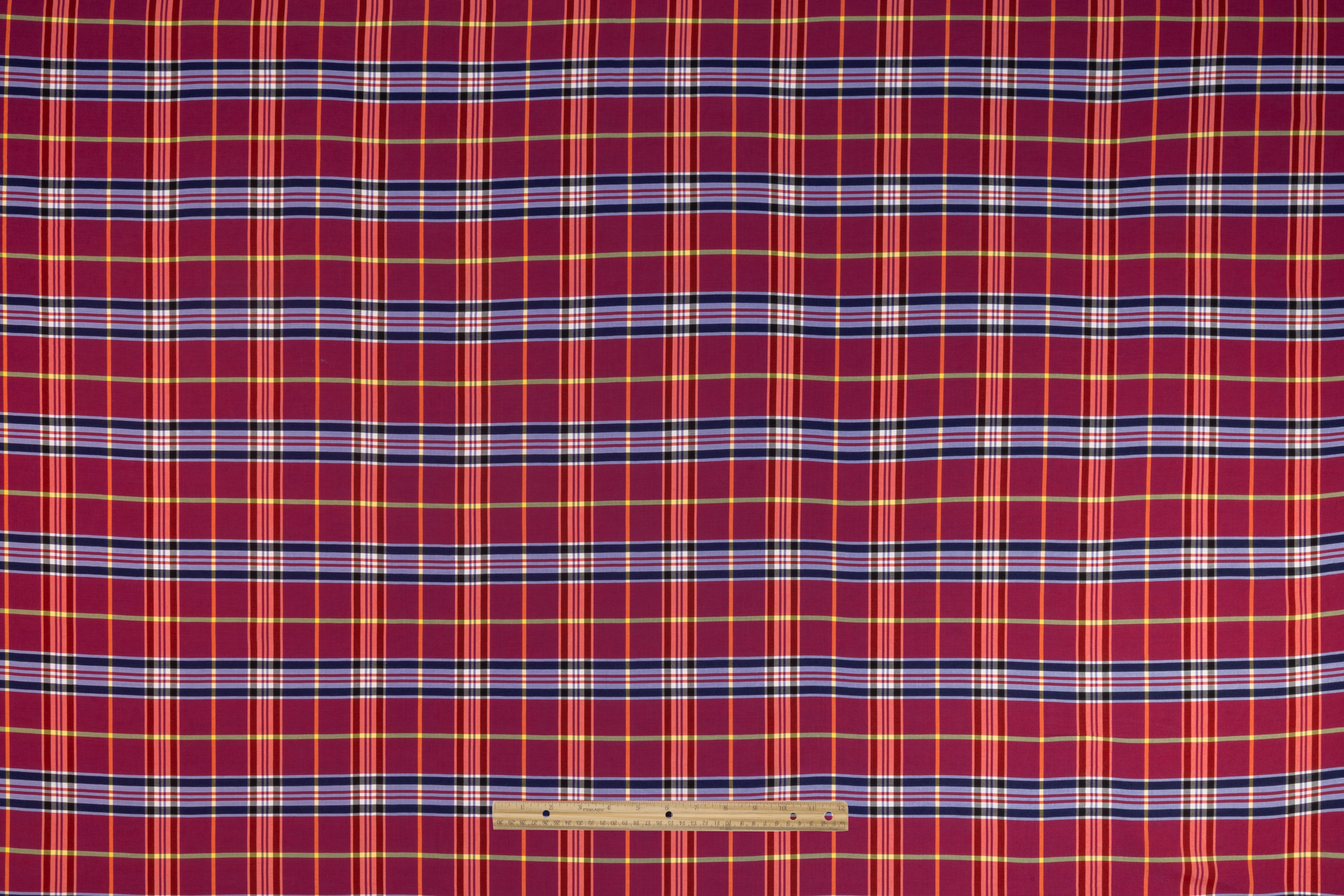 Plaid Italian Viscose Cupro Shirting - Raspberry / Navy