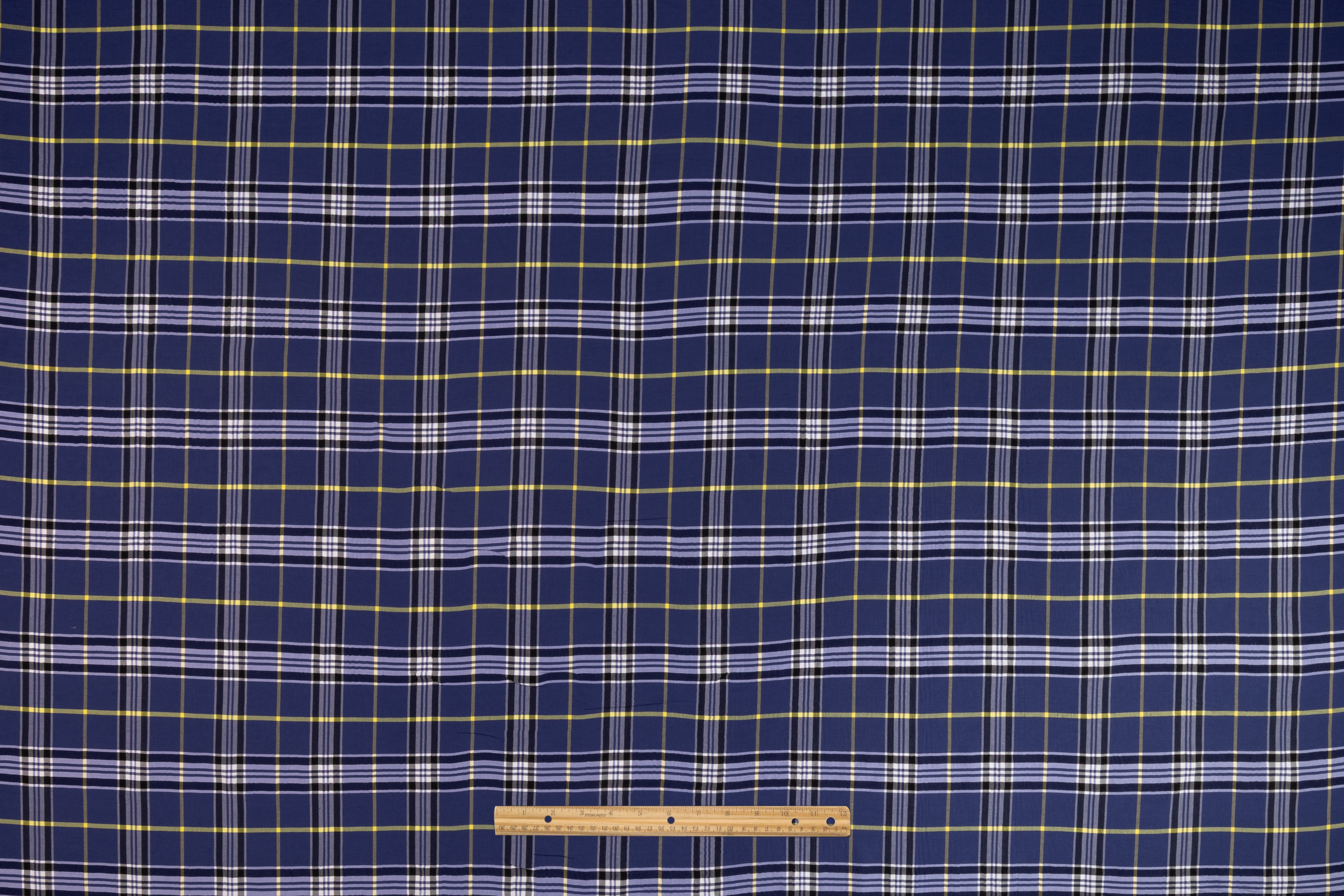 Plaid Italian Viscose Cupro Shirting - Navy