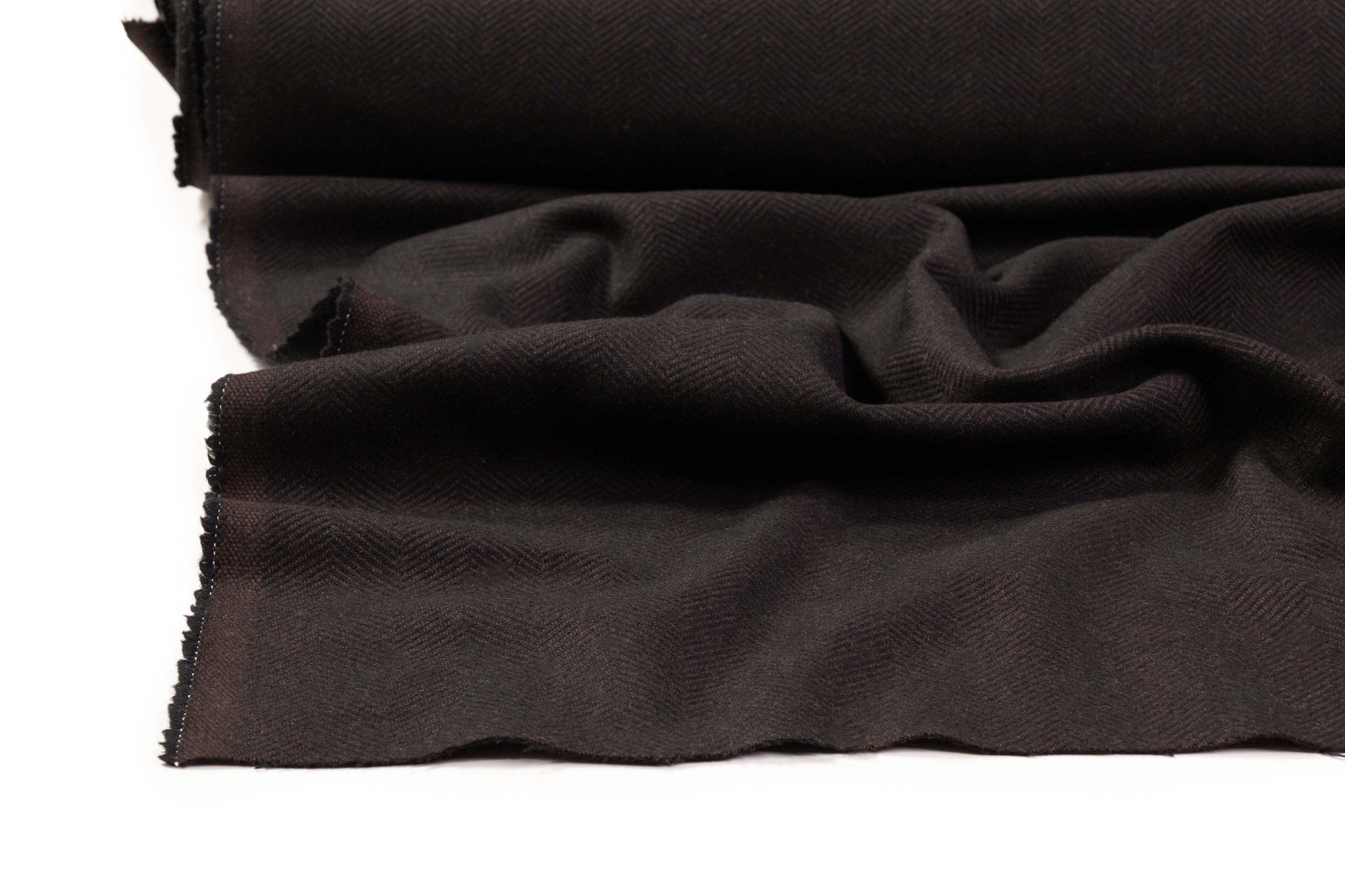 Herringbone Italian Wool Nylon Coating - Dark Brown