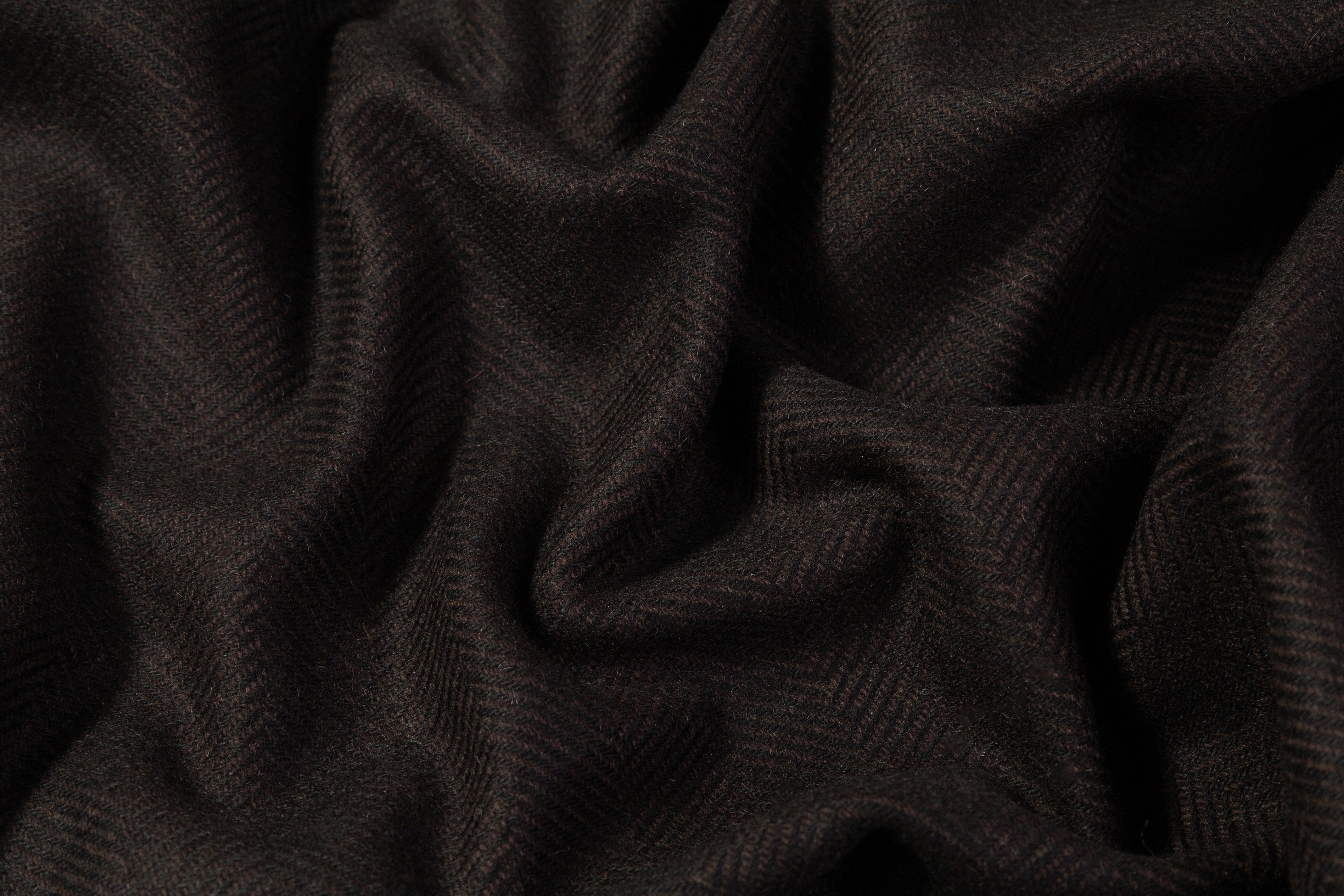 Herringbone Italian Wool Nylon Coating - Dark Brown