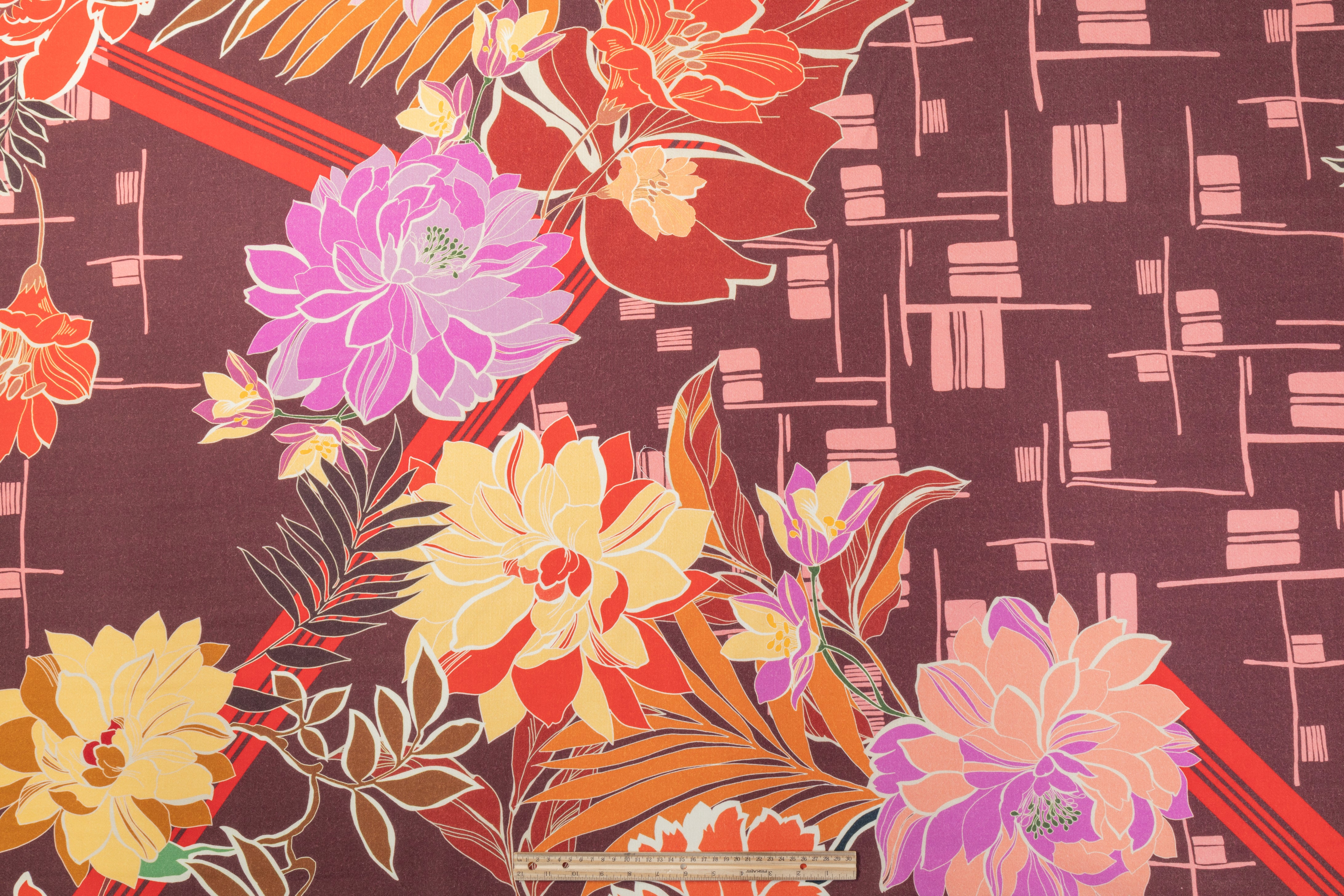 Abstract Floral Printed Italian Wool Tricotine - Multicolor