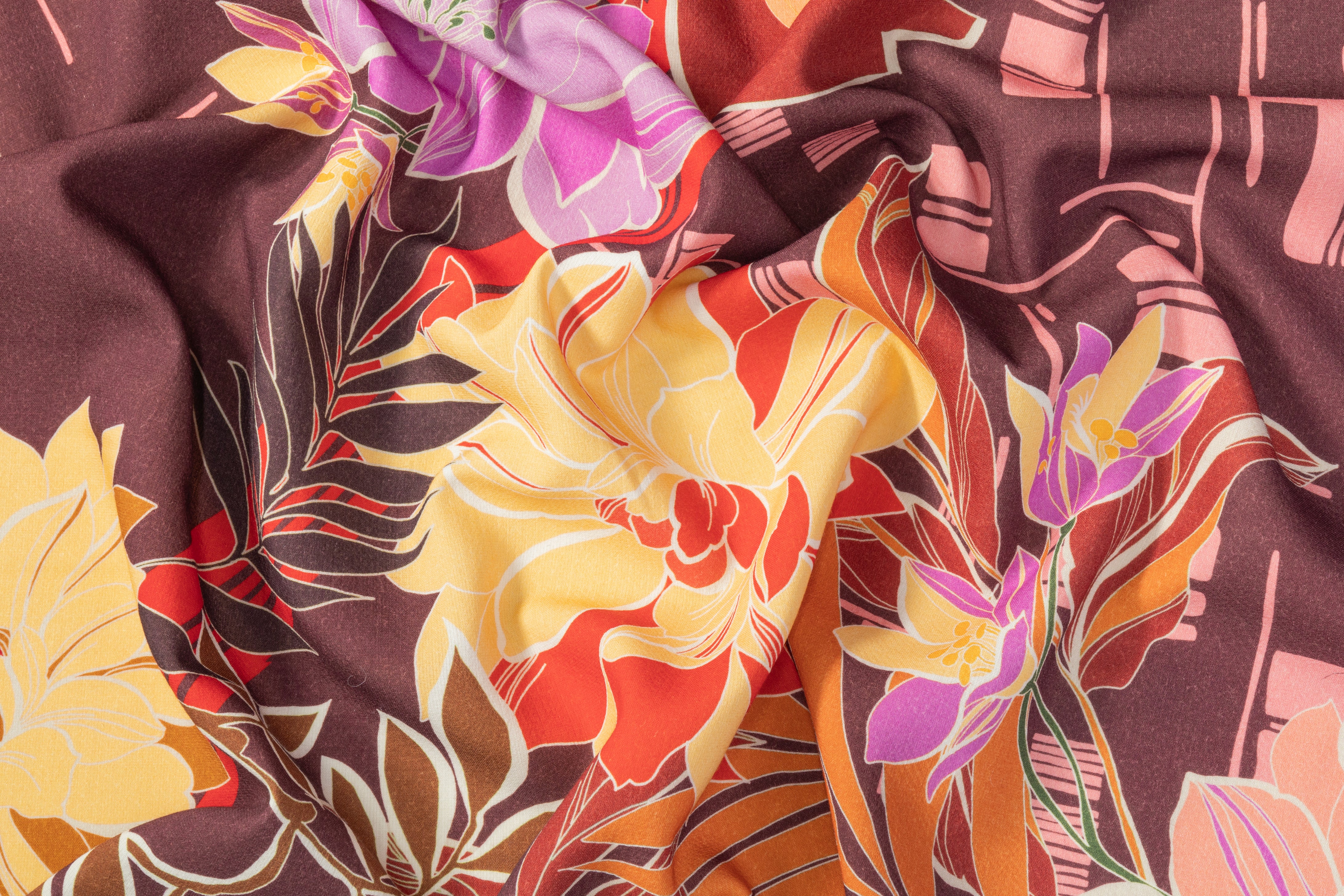 Abstract Floral Printed Italian Wool Tricotine - Multicolor