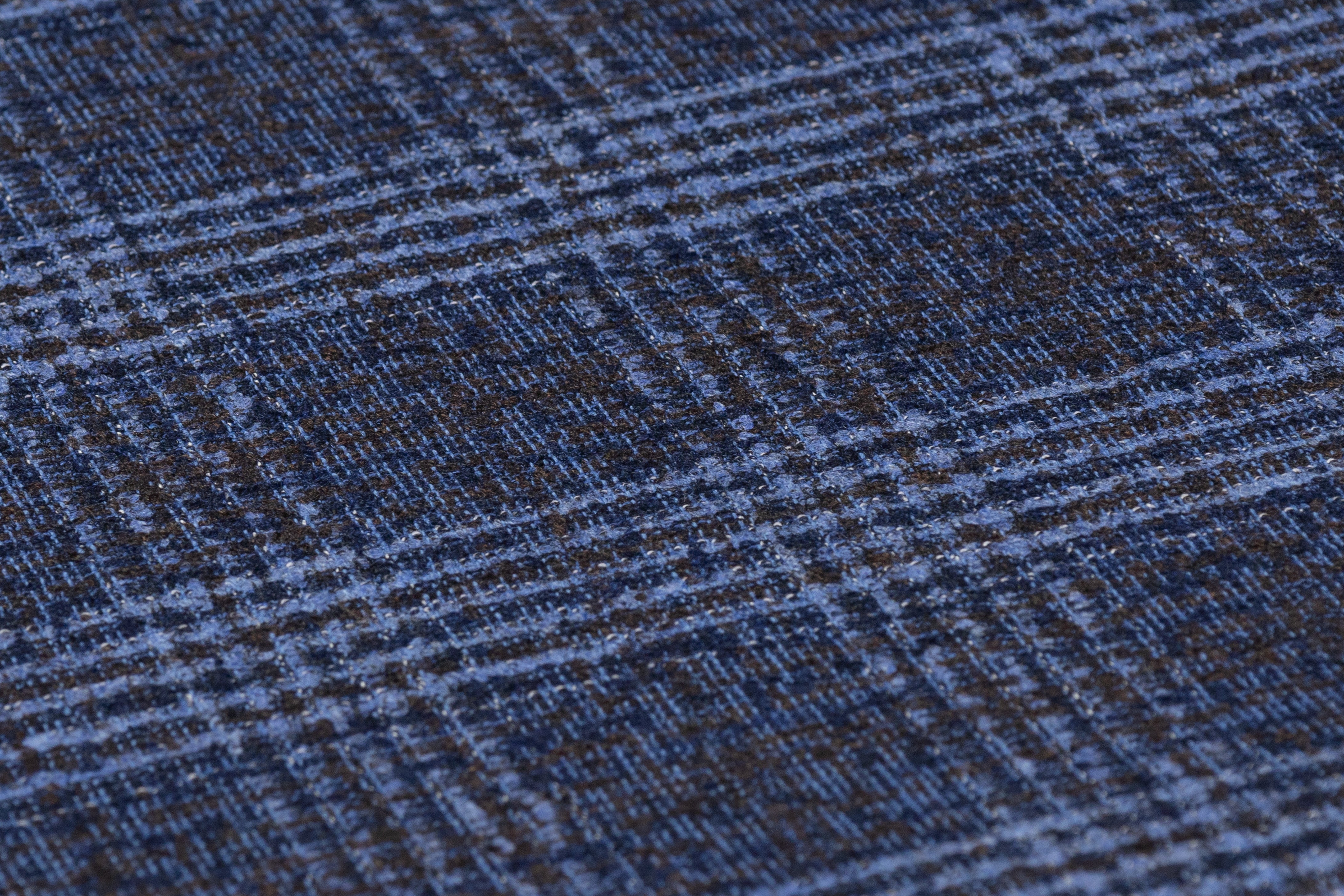Checked Italian Wool Nylon Boucle Suiting - Navy / Dark Brown