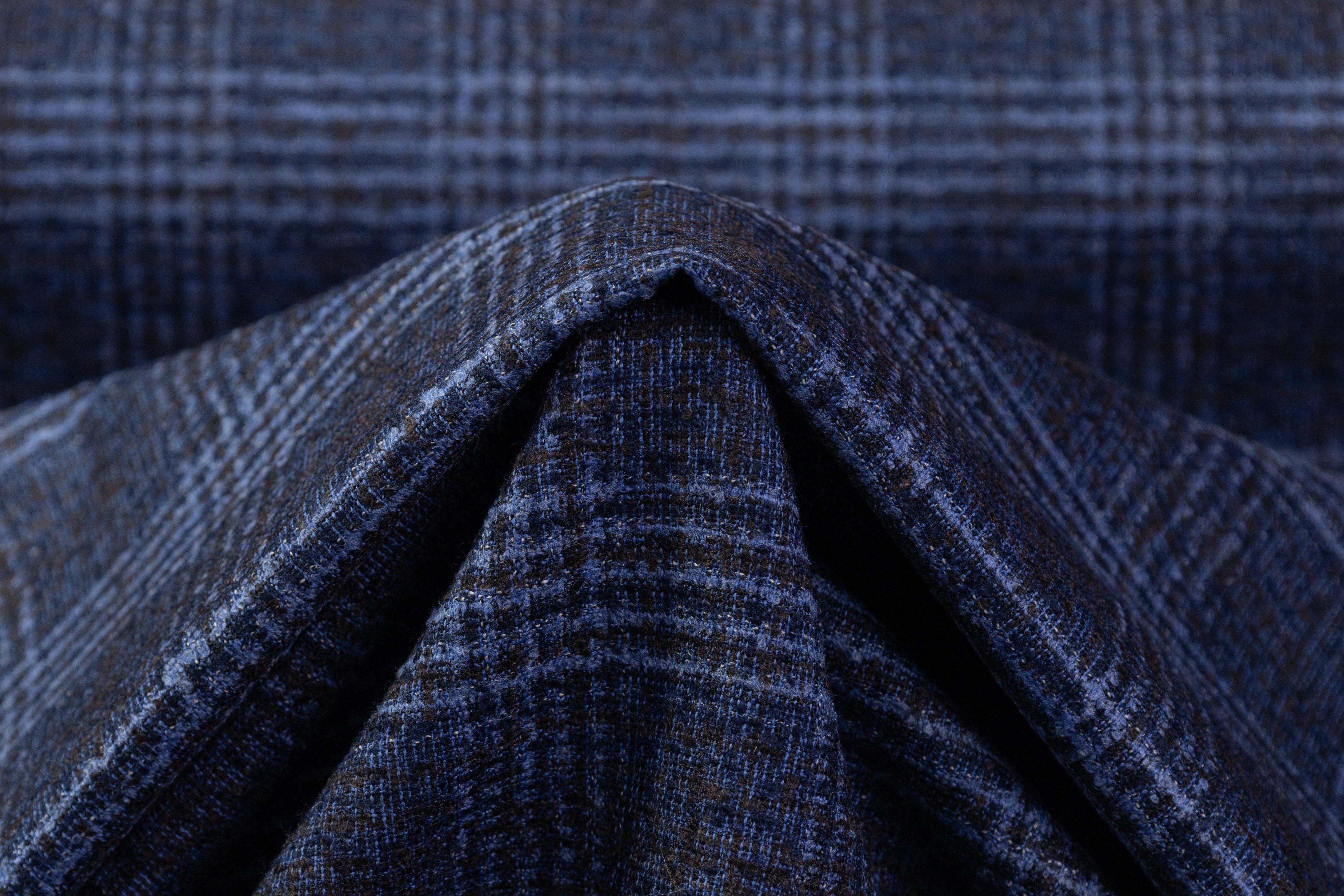 Checked Italian Wool Nylon Boucle Suiting - Navy / Dark Brown