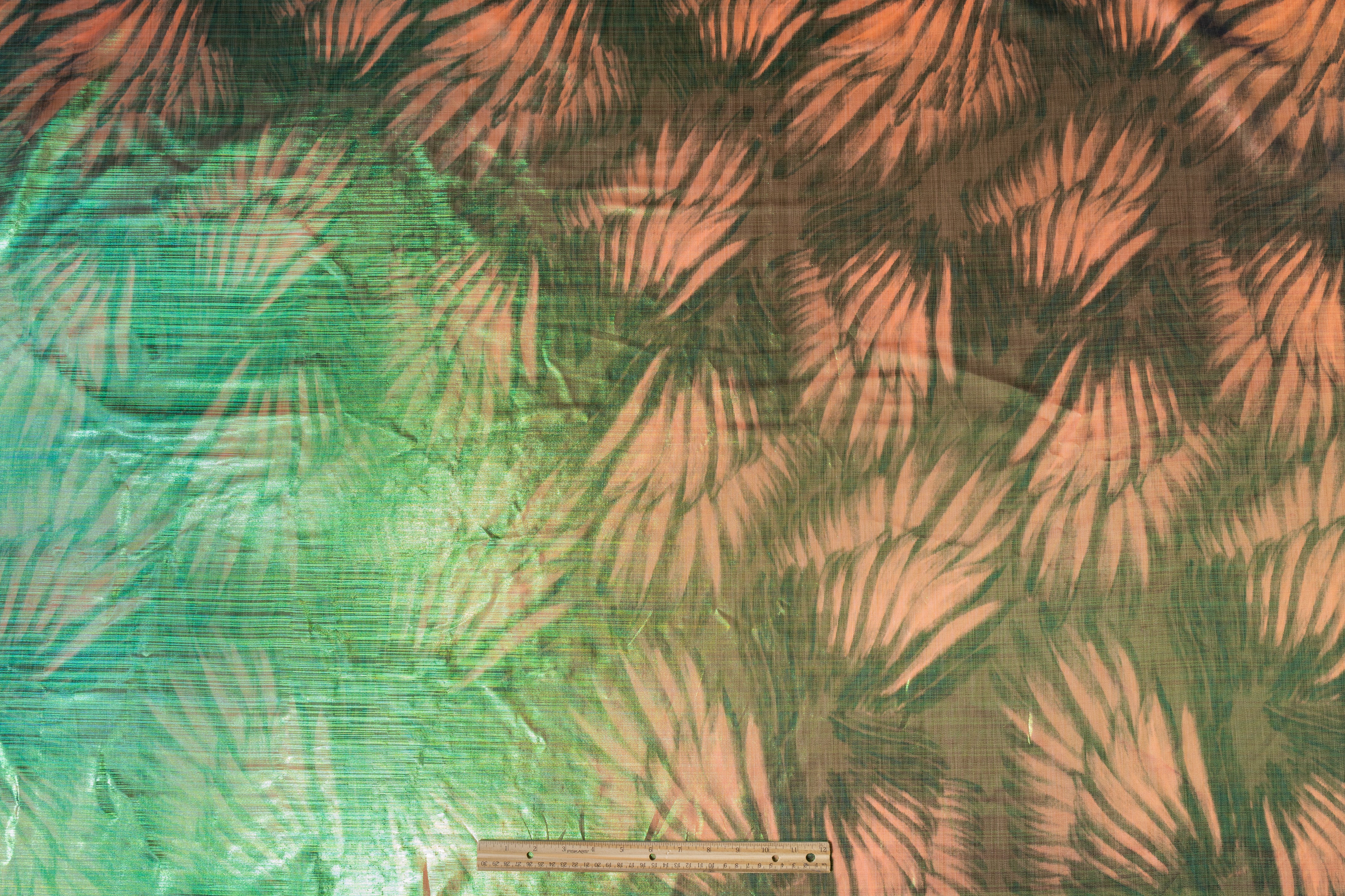 Iridescent Metallic Italian Chiné - Green / Peach