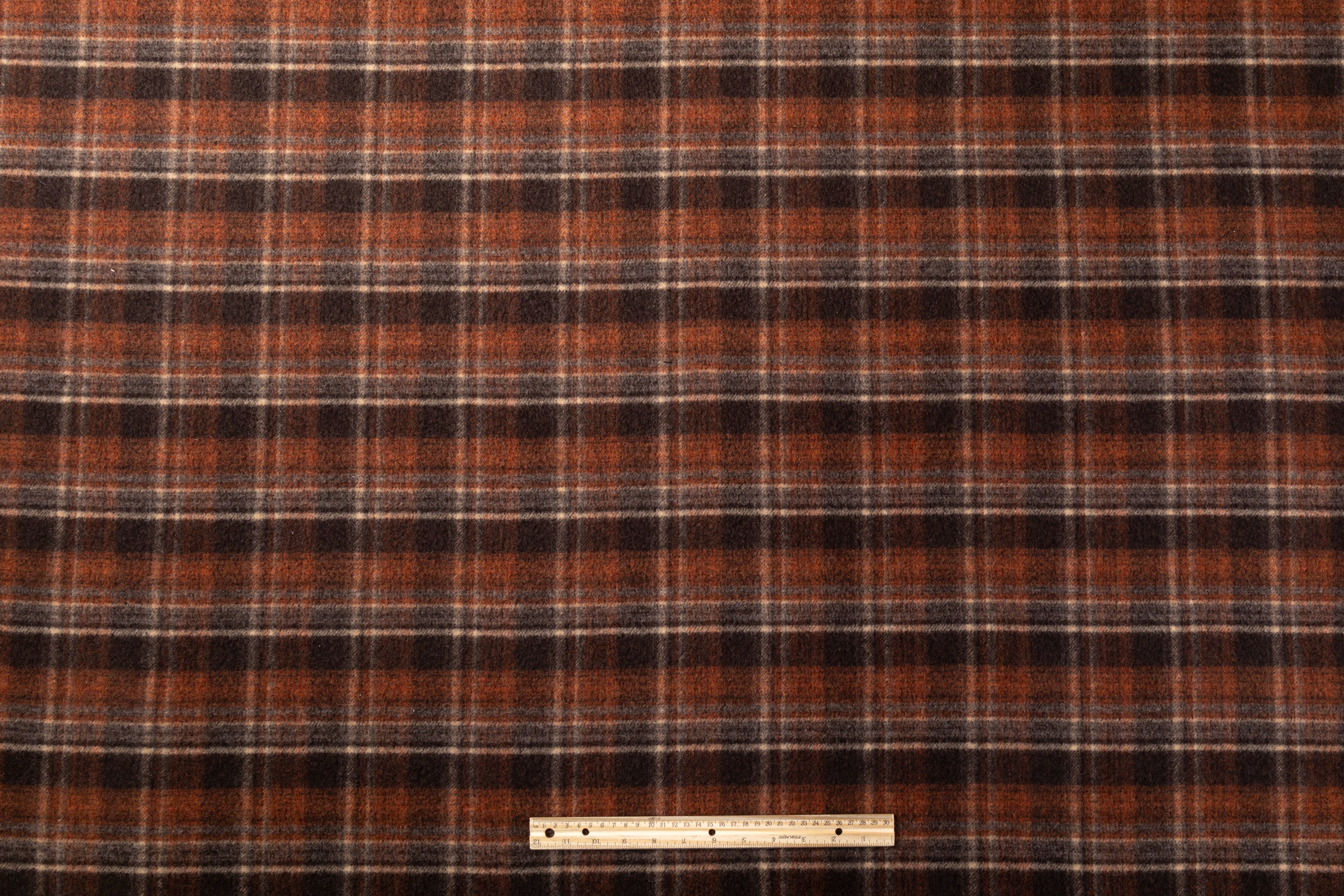 Double-Faced Plaid Boiled Wool - Brown