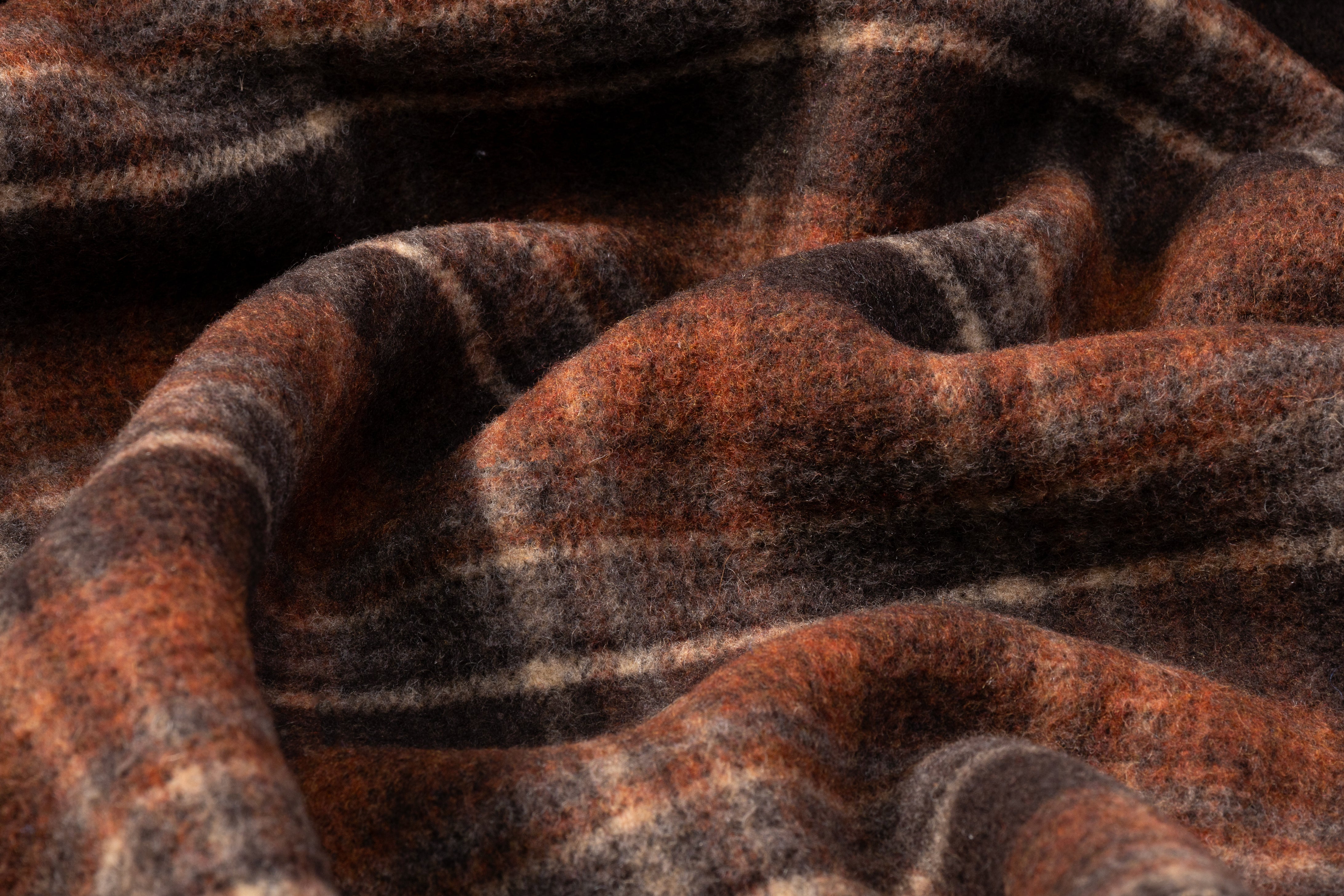 Double-Faced Plaid Boiled Wool - Brown