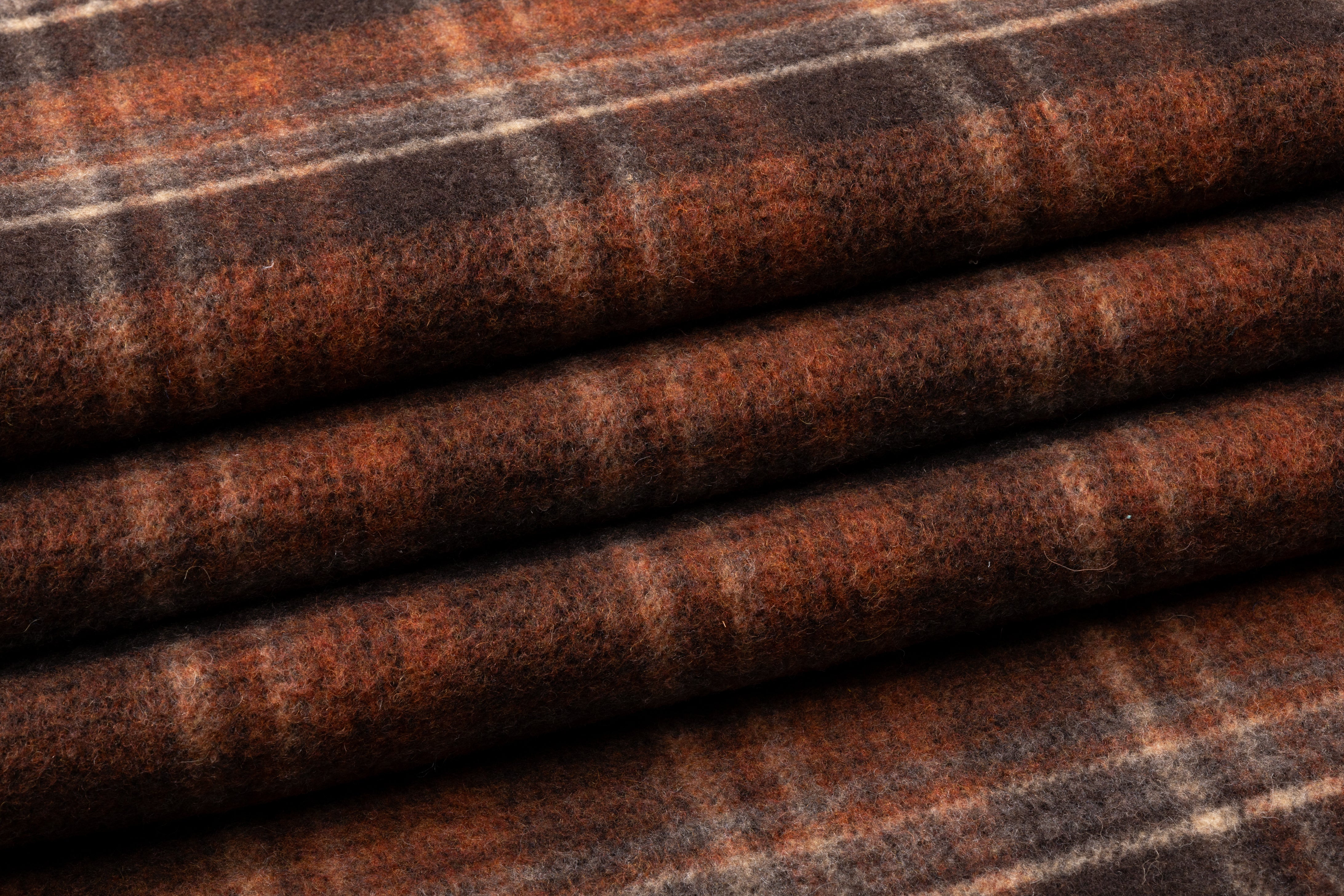 Double-Faced Plaid Boiled Wool - Brown