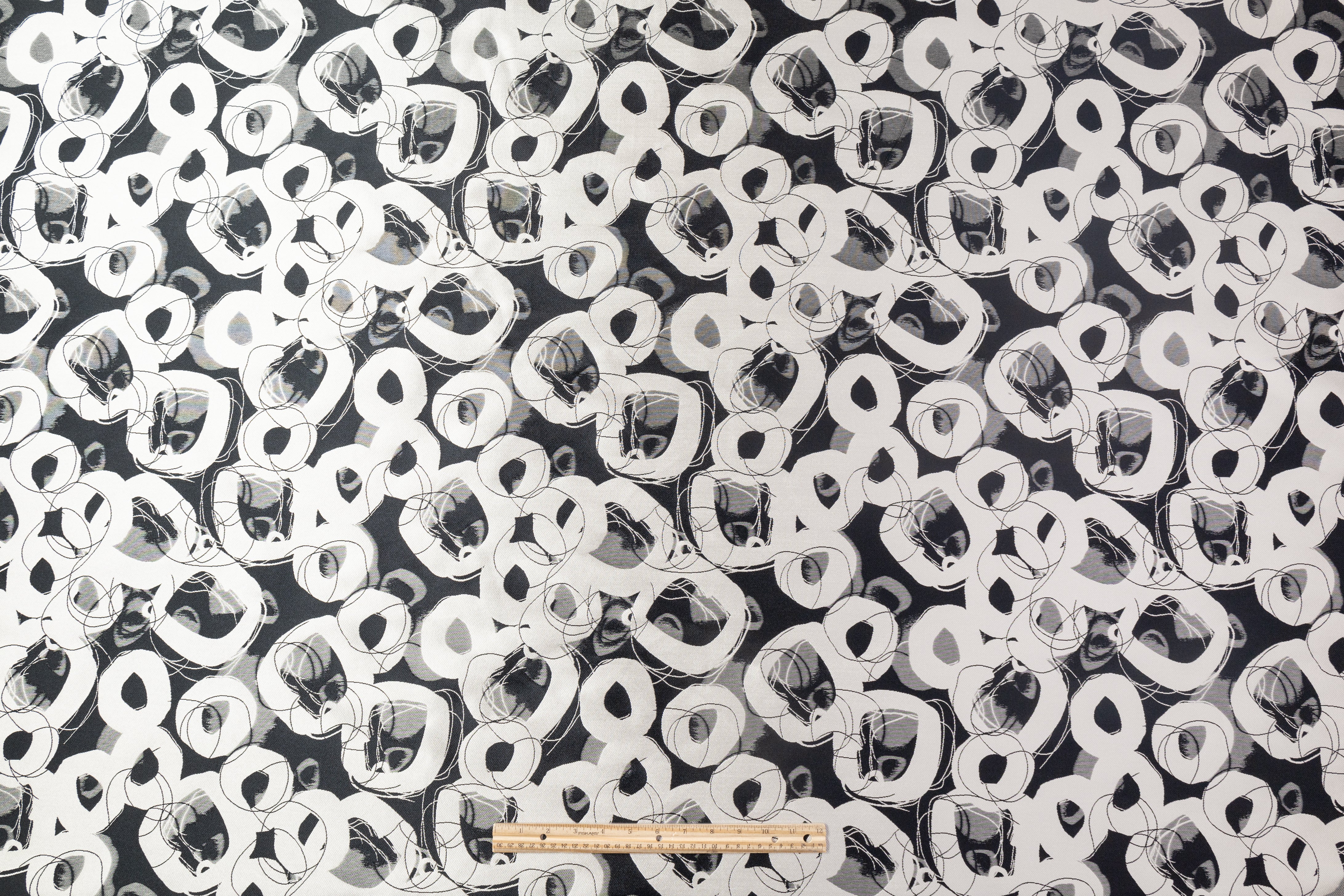 Double Faced Geometric Italian Brocade - Off White / Black