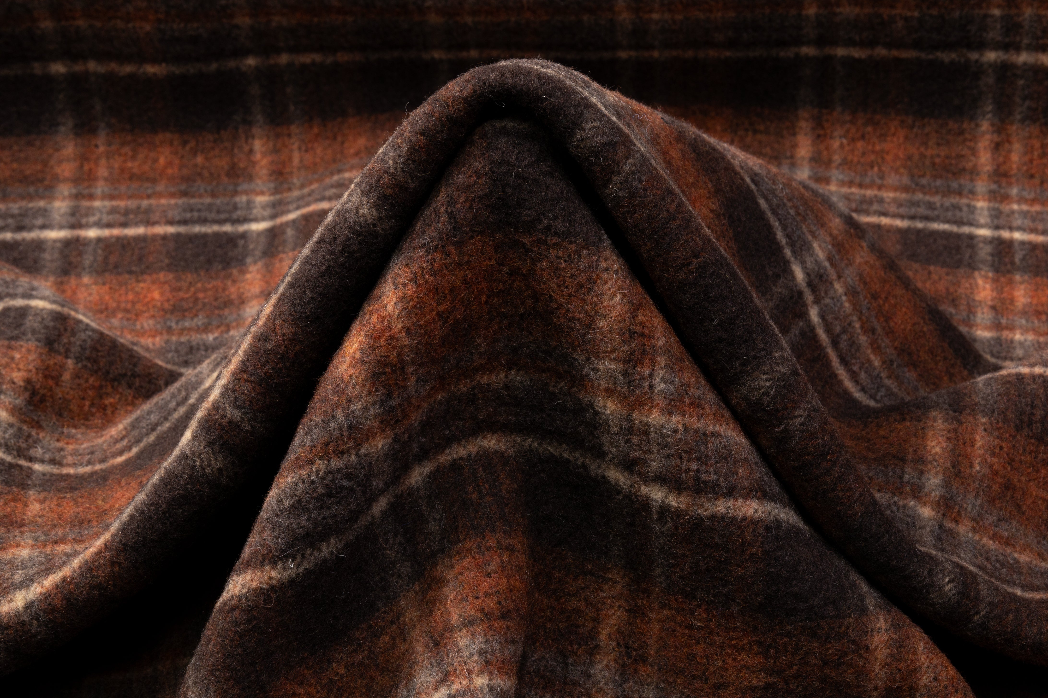 Double-Faced Plaid Boiled Wool - Brown