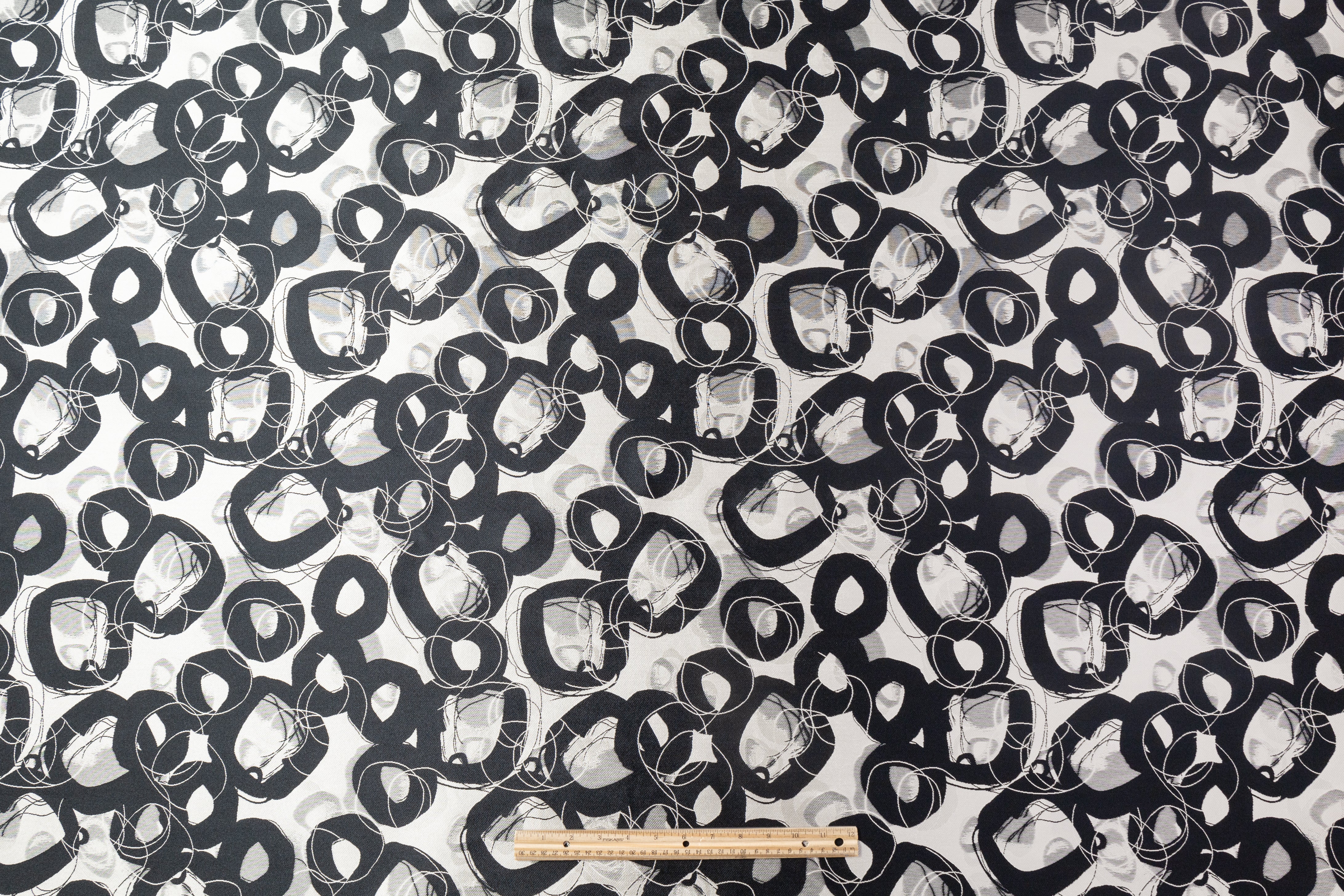 Double Faced Geometric Italian Brocade - Off White / Black