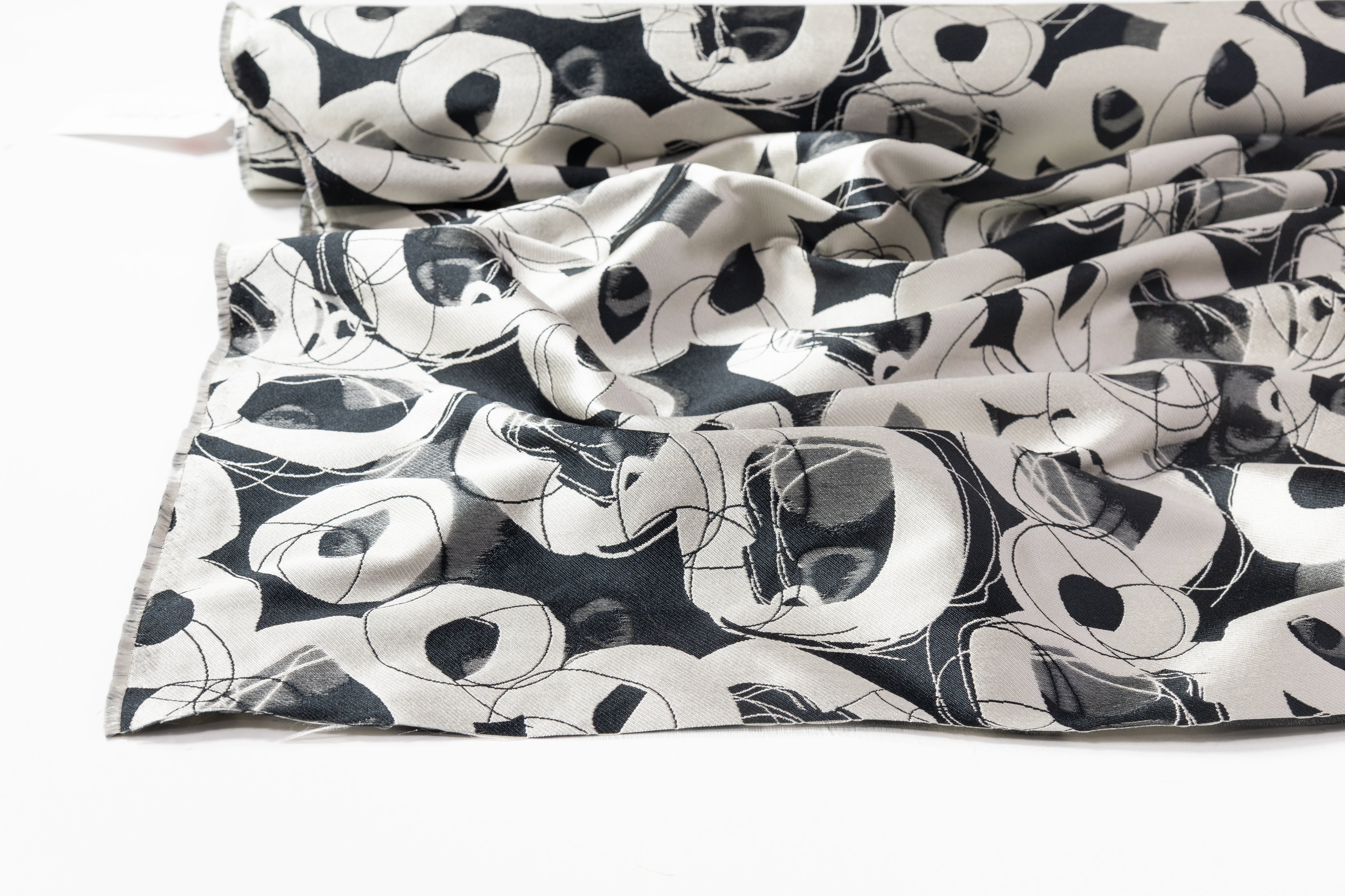 Double Faced Geometric Italian Brocade - Off White / Black