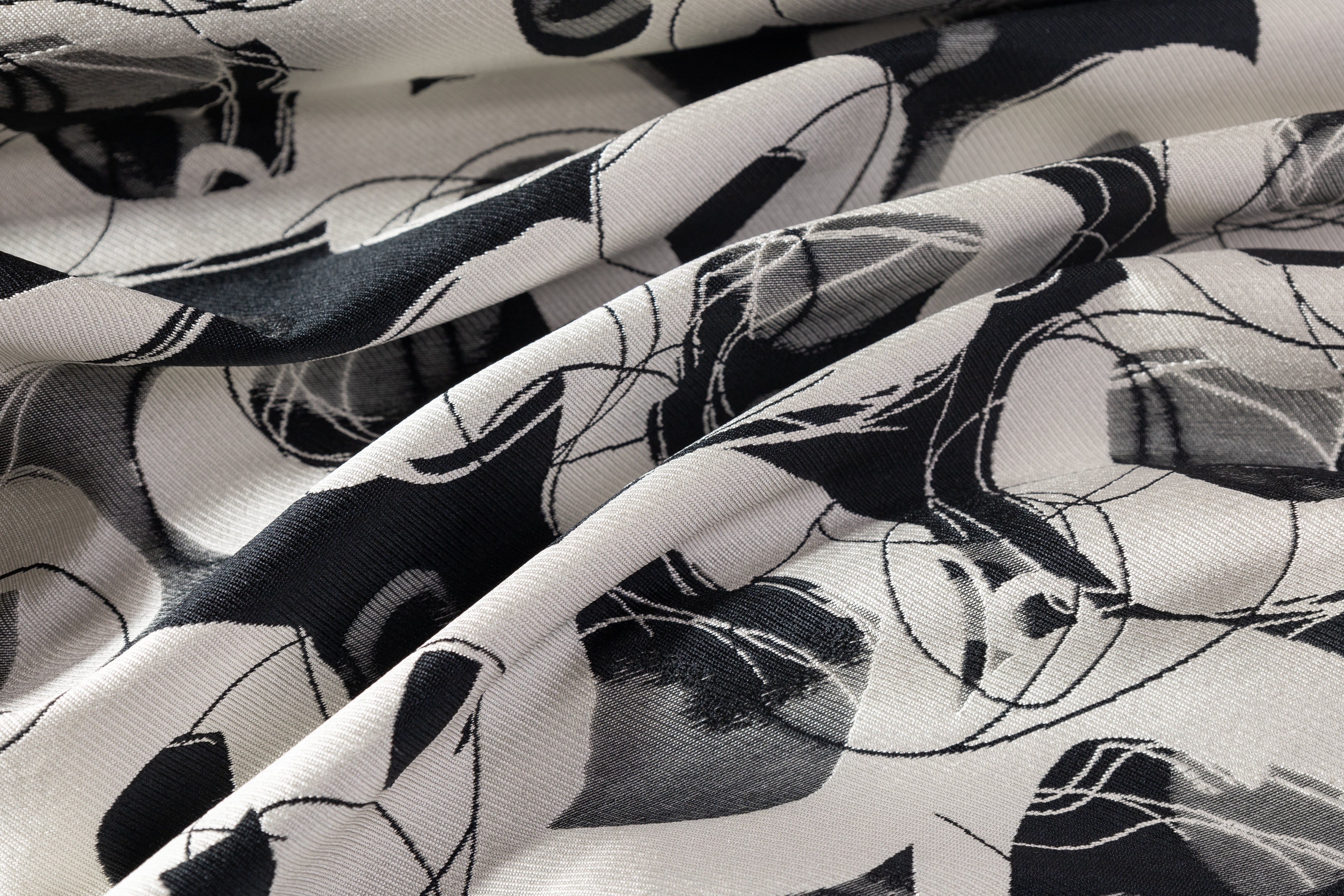 Double Faced Geometric Italian Brocade - Off White / Black