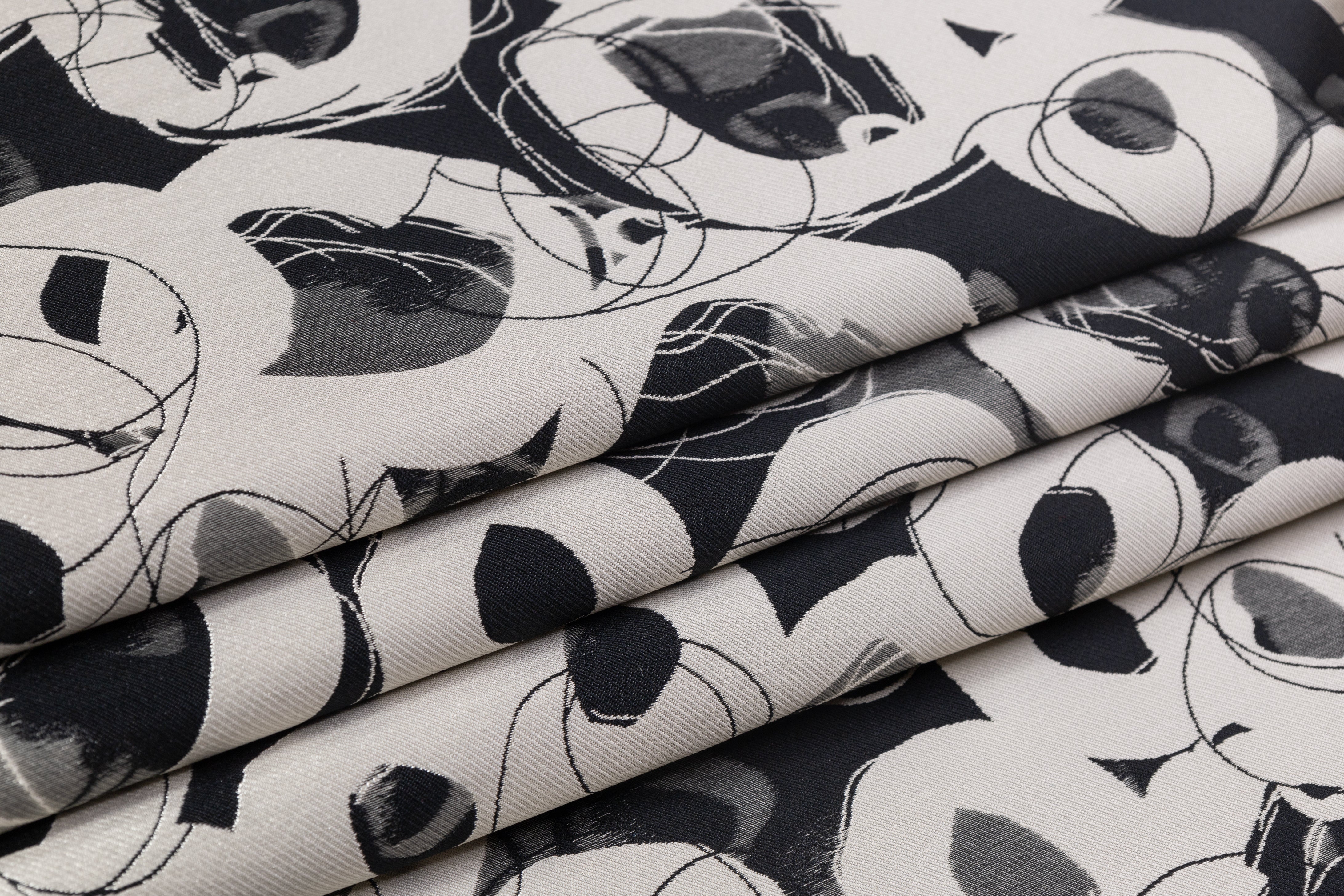 Double Faced Geometric Italian Brocade - Off White / Black