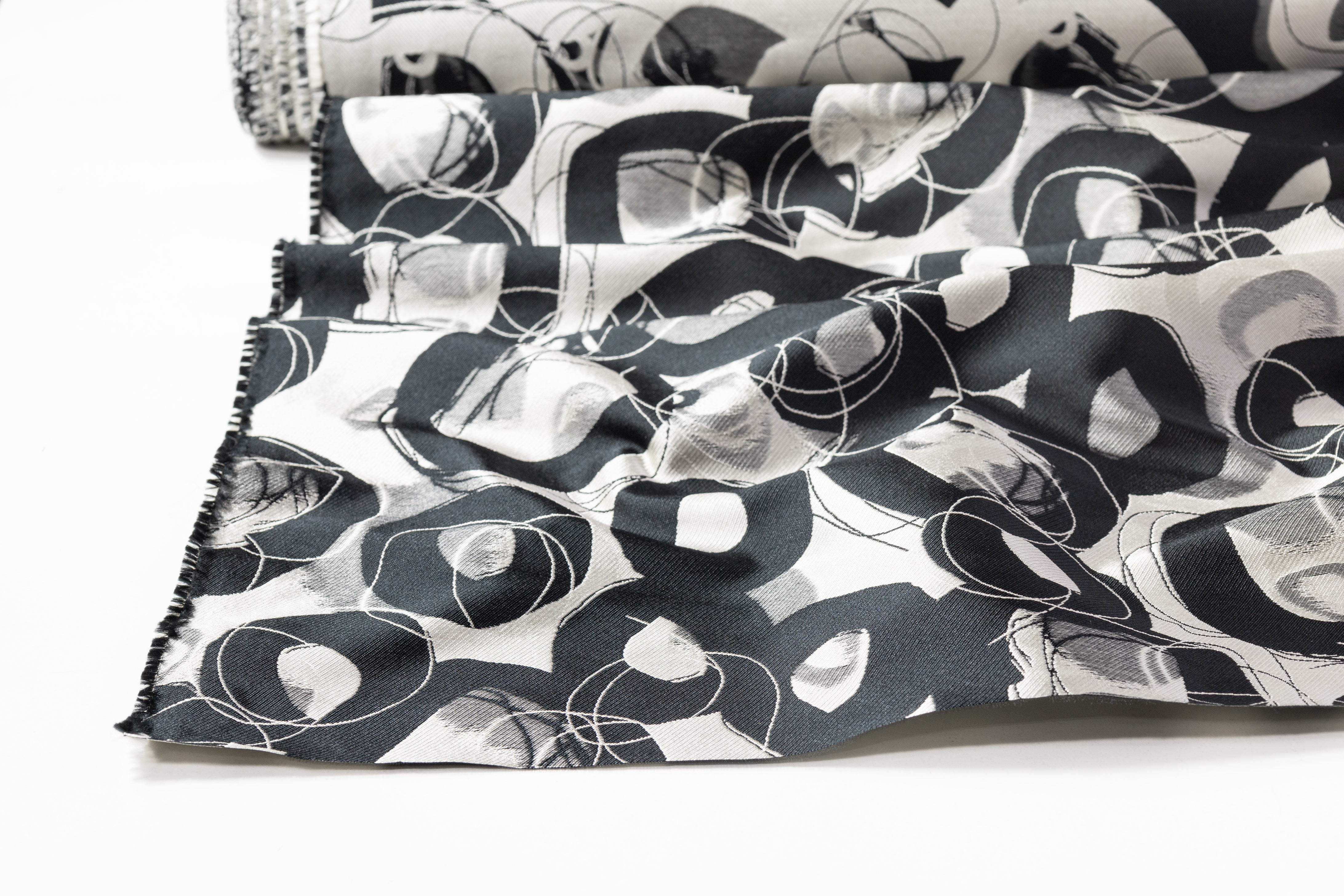 Double Faced Geometric Italian Brocade - Off White / Black