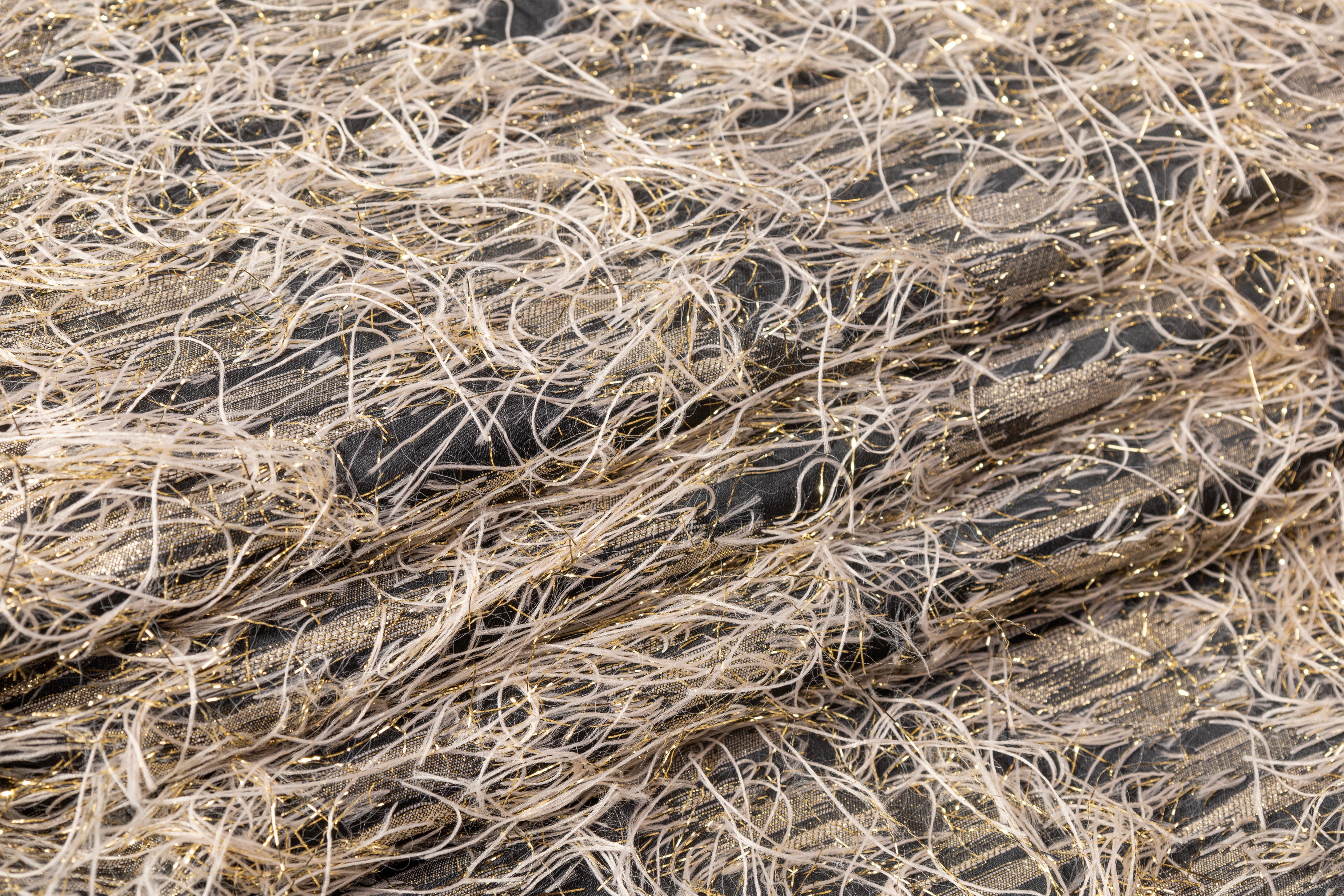 Fringed Metallic Italian Jacquard - Taupe / Gold / Black