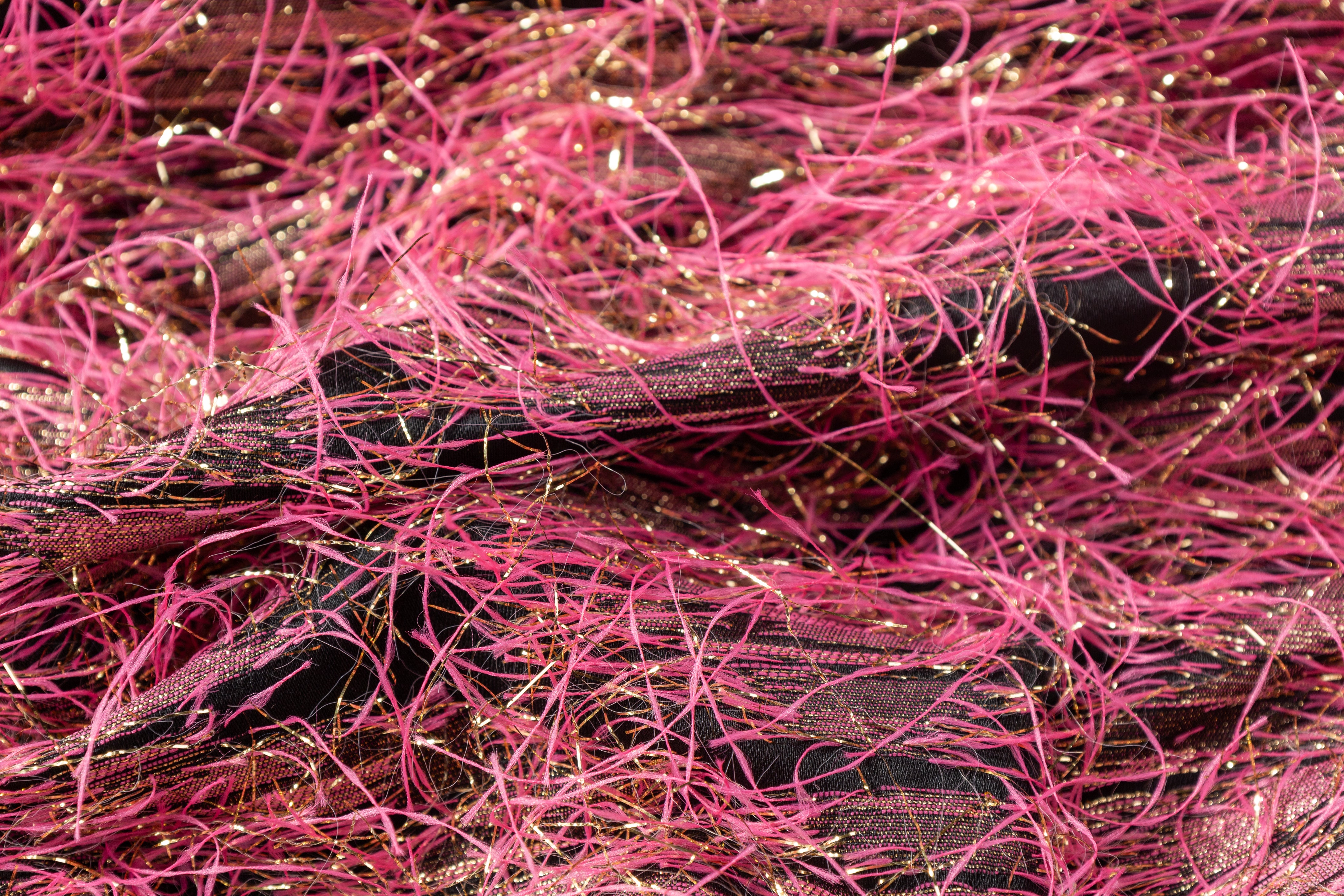 Fringed Metallic Italian Jacquard - Pink / Gold / Black