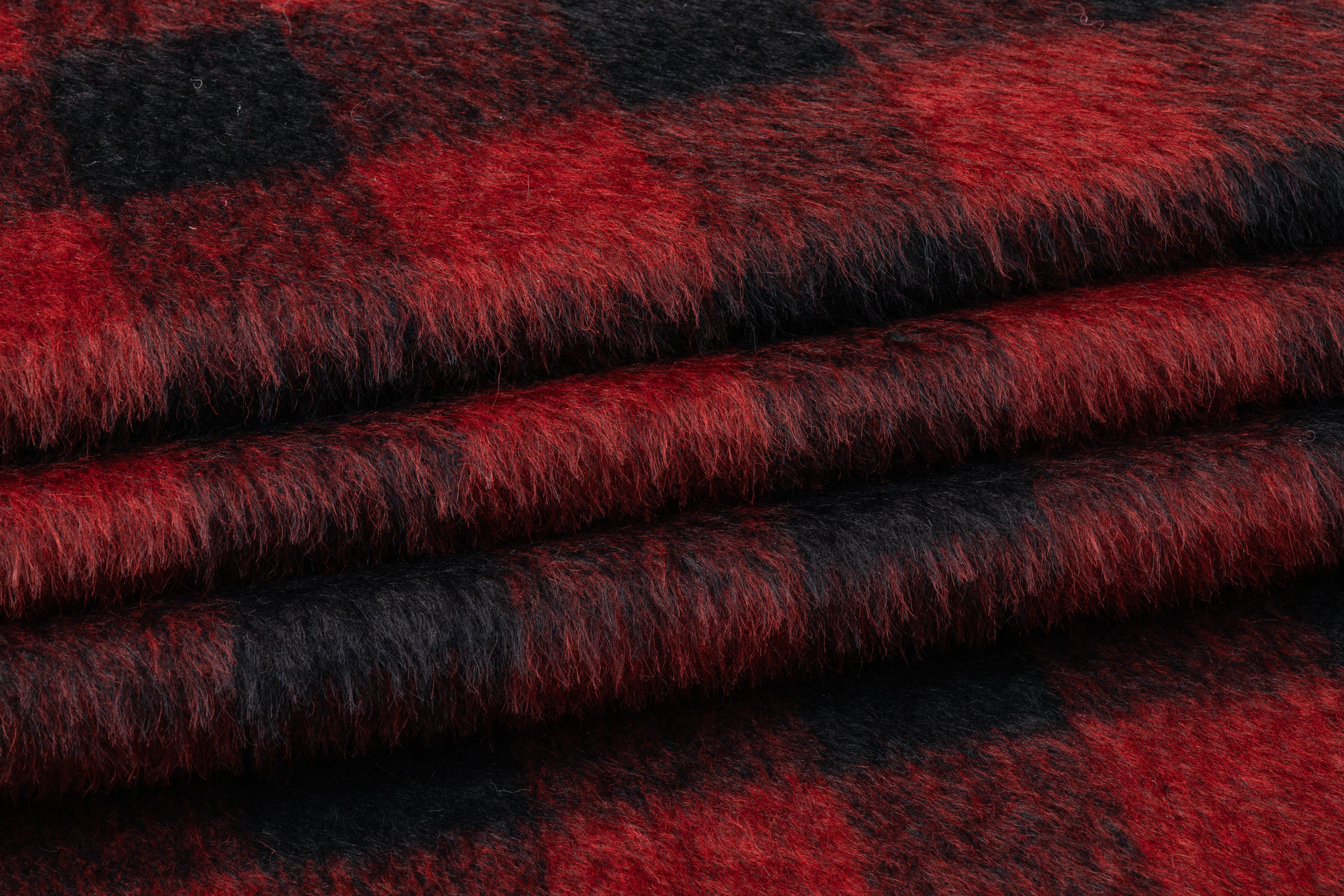 Buffalo Plaid Long-haired Wool Coating - Red / Black