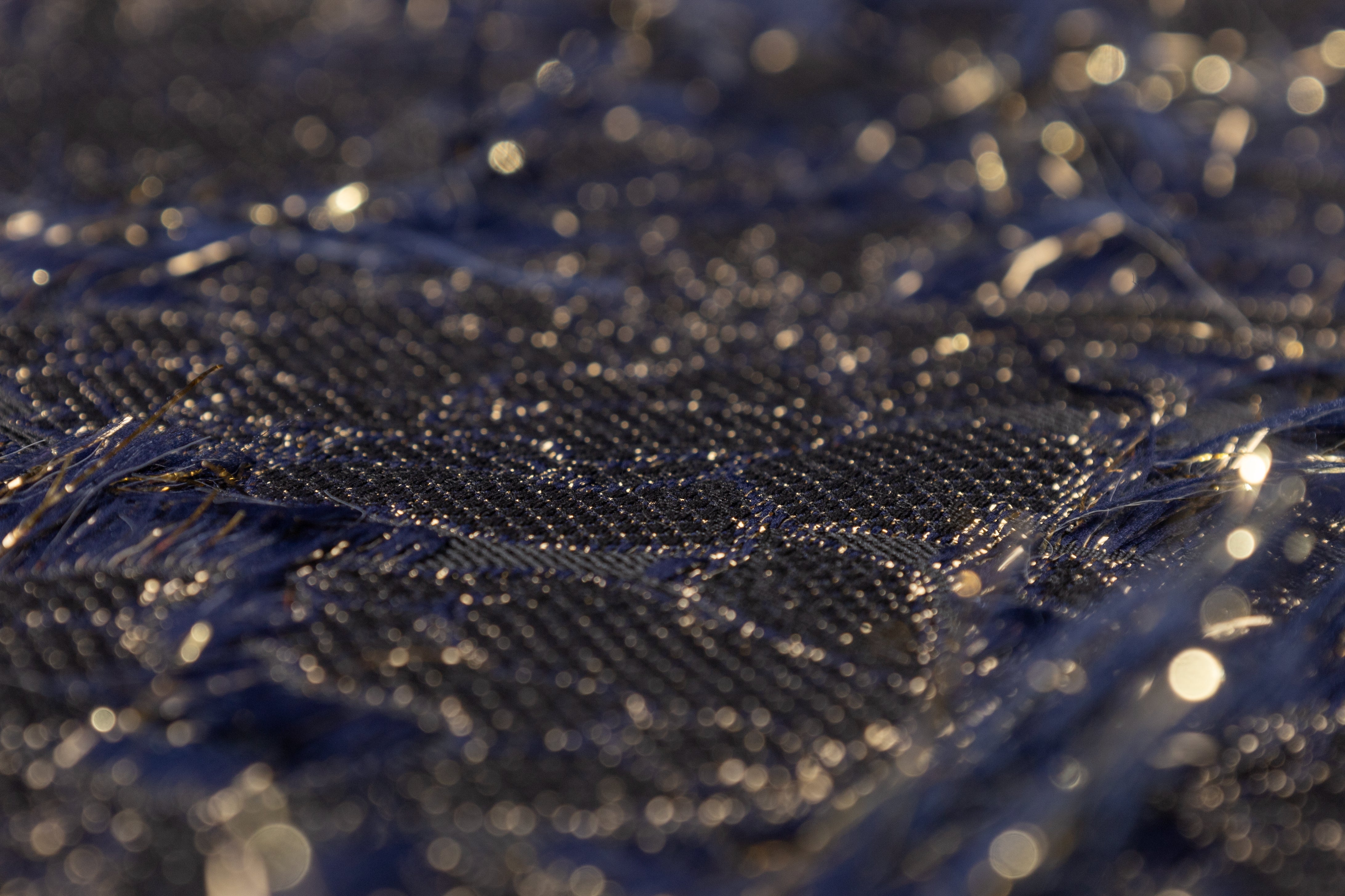 Fringed Floral Metallic Brocade - Navy / Gold / Black