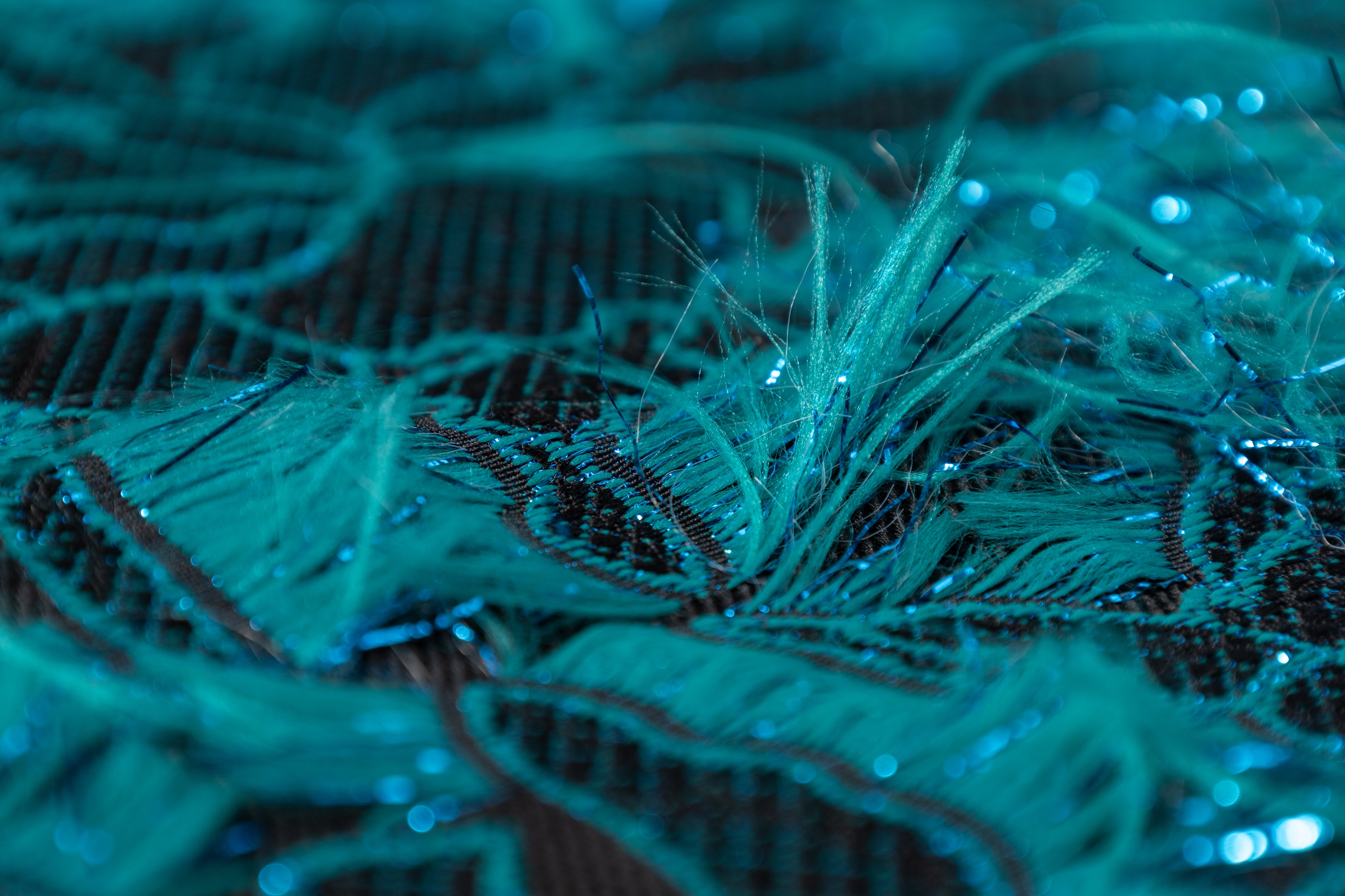 Fringed Floral Metallic Brocade - Turquoise / Black