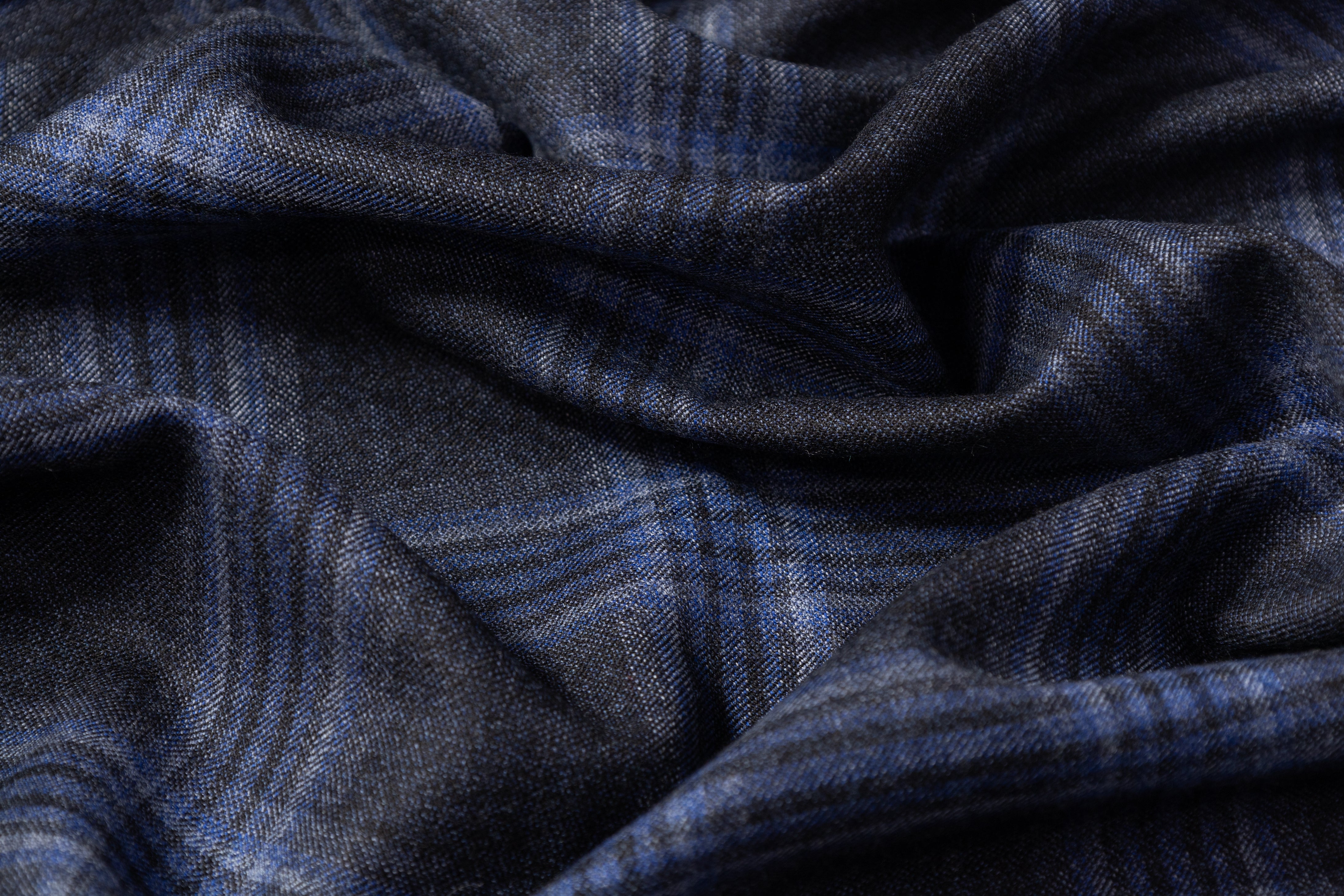 Plaid Italian Wool Suiting - Blue / Gray