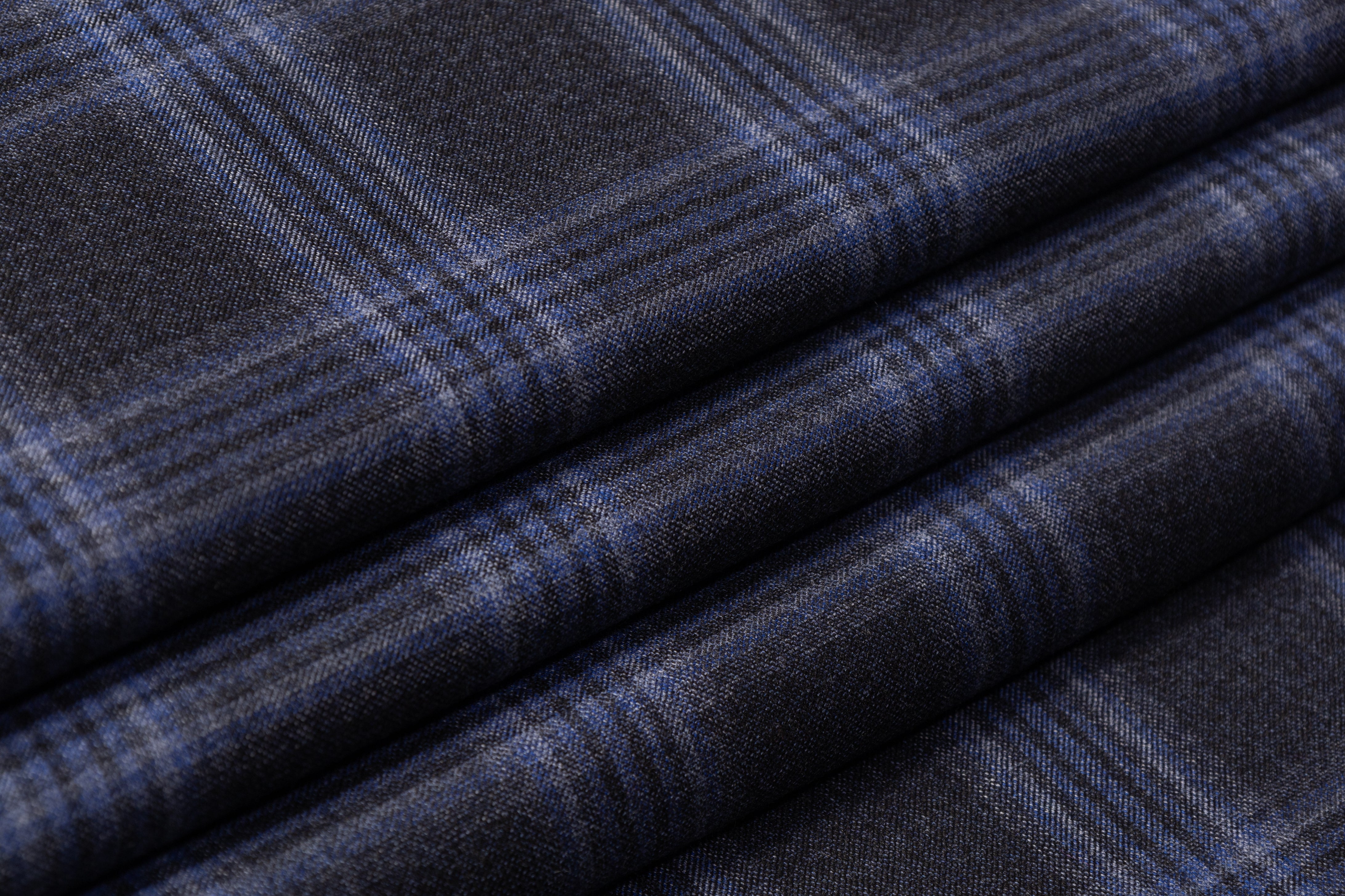 Plaid Italian Wool Suiting - Blue / Gray