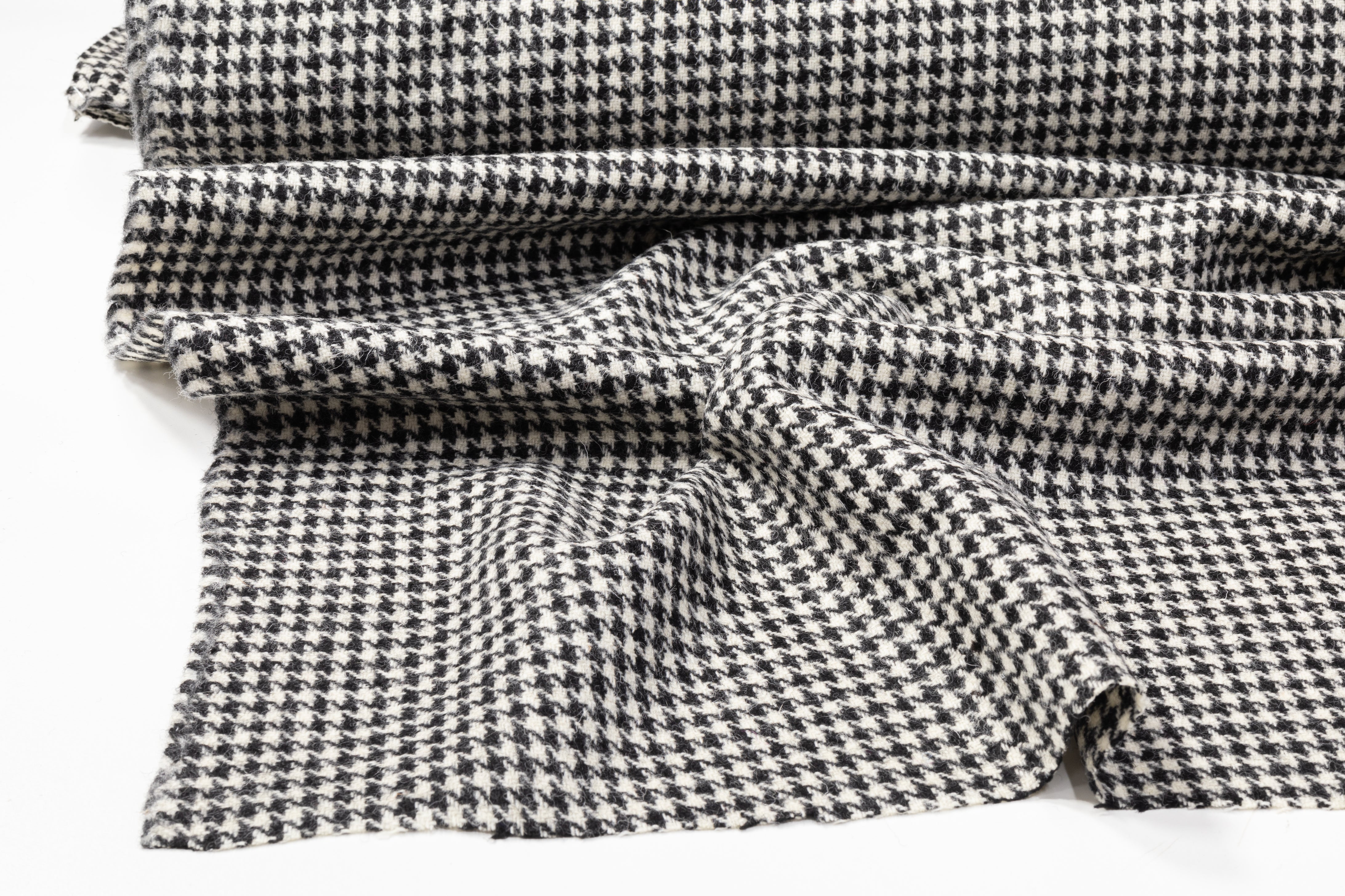 Houndstooth Wool Tweed Coating - Black / White