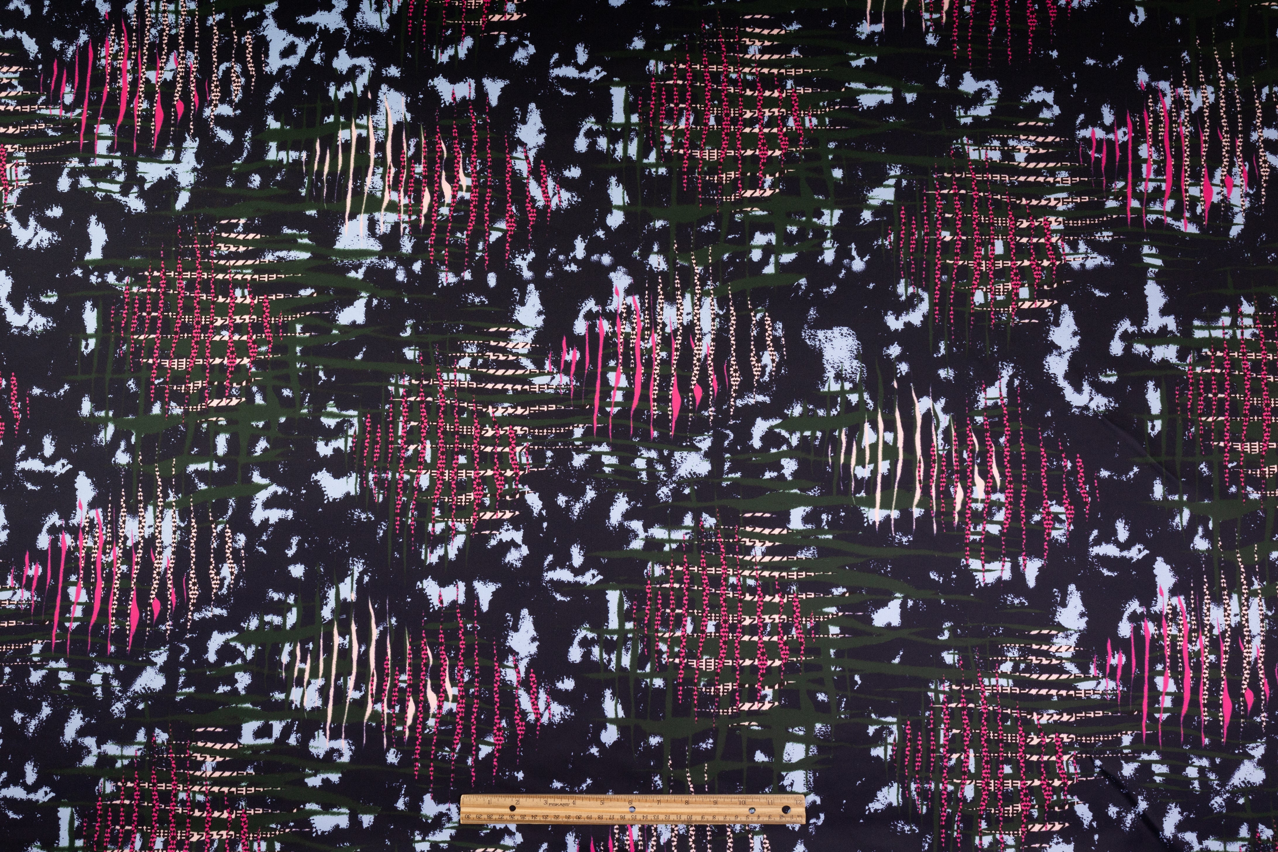 Abstract Italian Poly Satin - Navy / Green / Pink