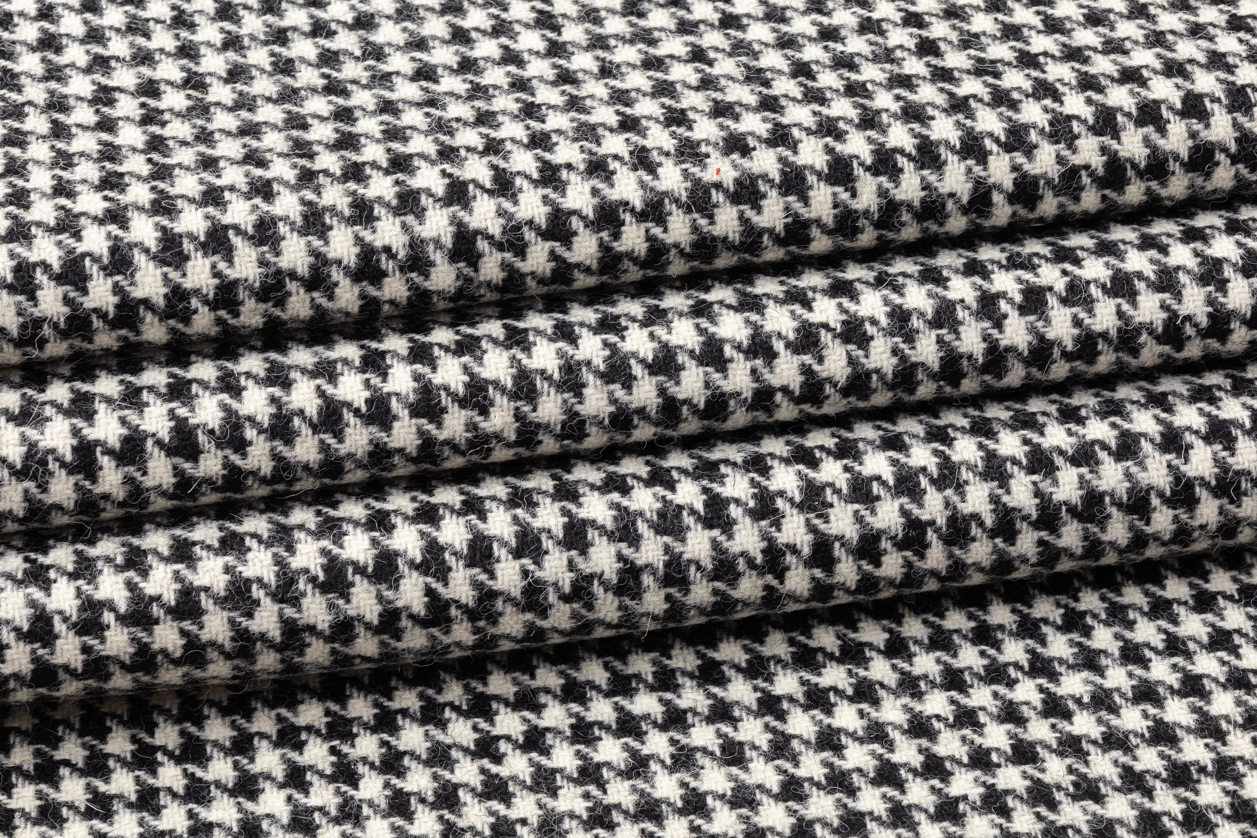 Houndstooth Wool Tweed Coating - Black / White