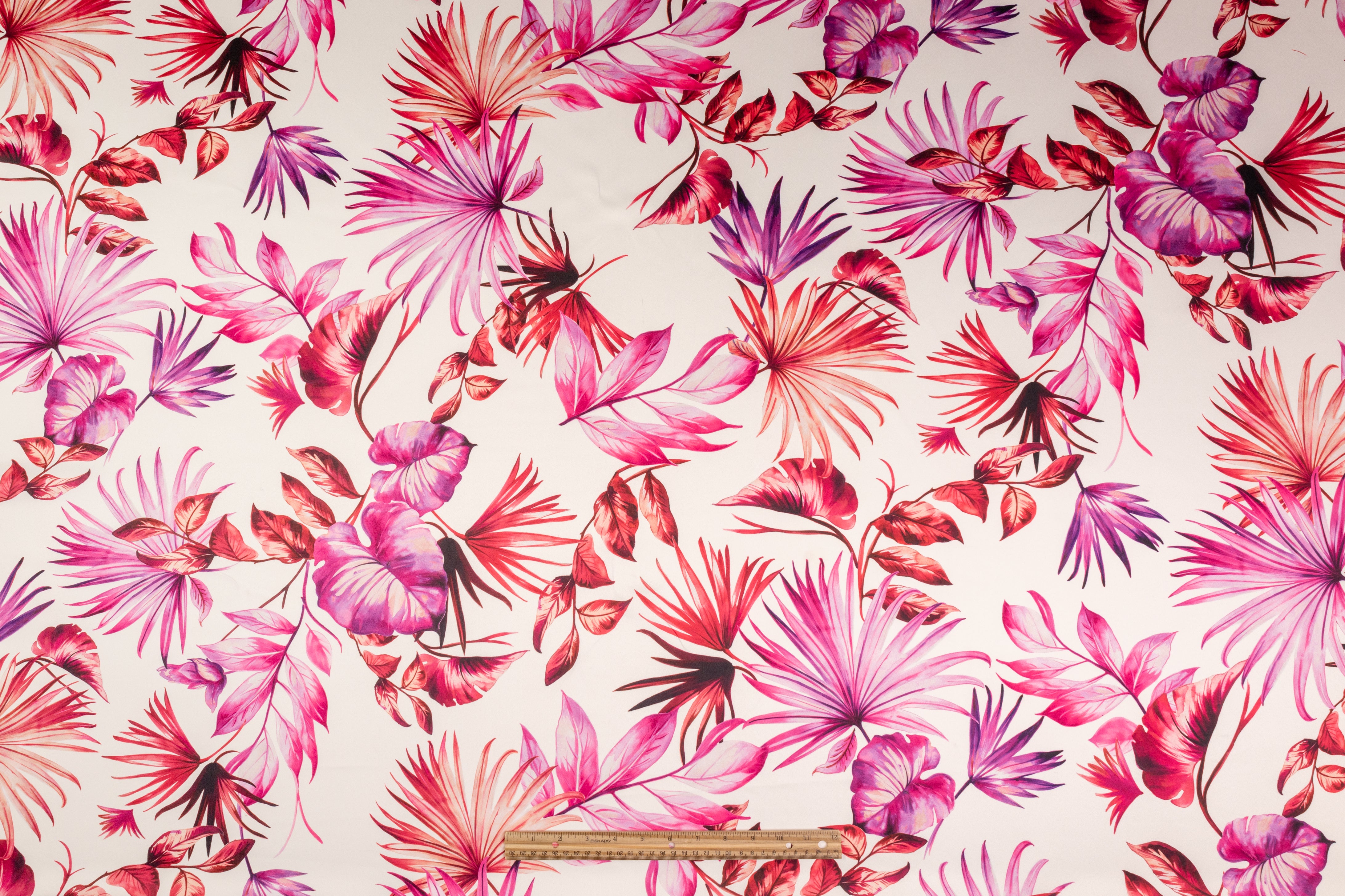 Floral Italian Poly Satin - White / Magenta