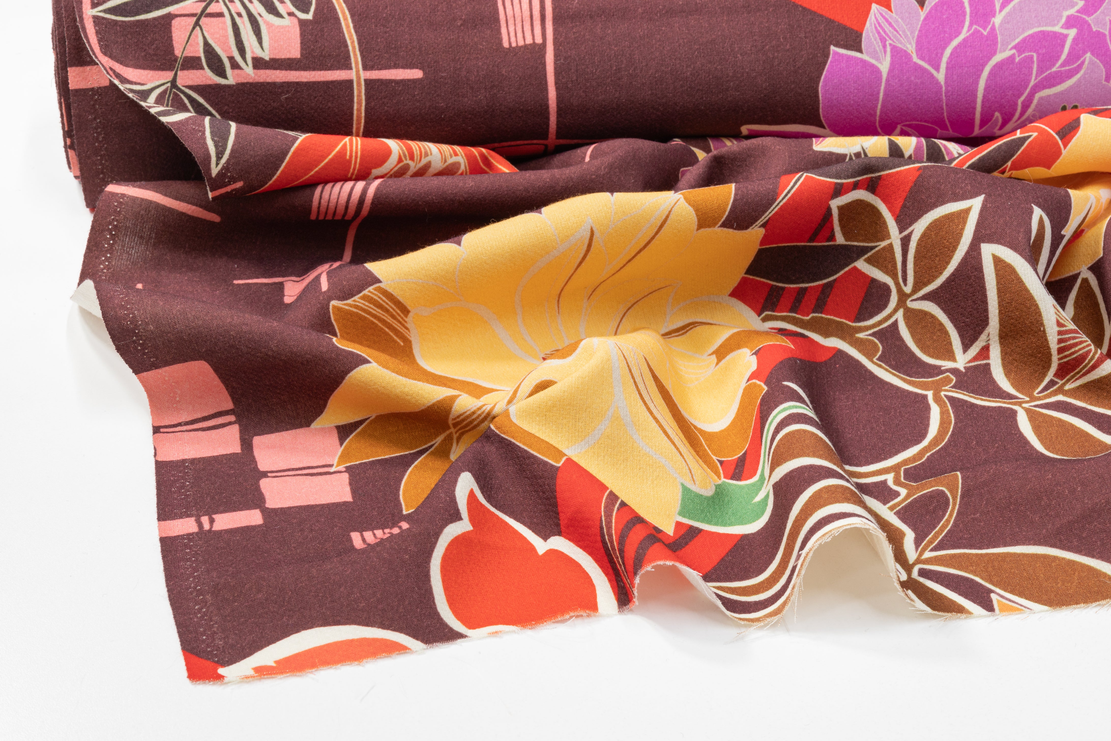 Abstract Floral Printed Italian Wool Tricotine - Multicolor